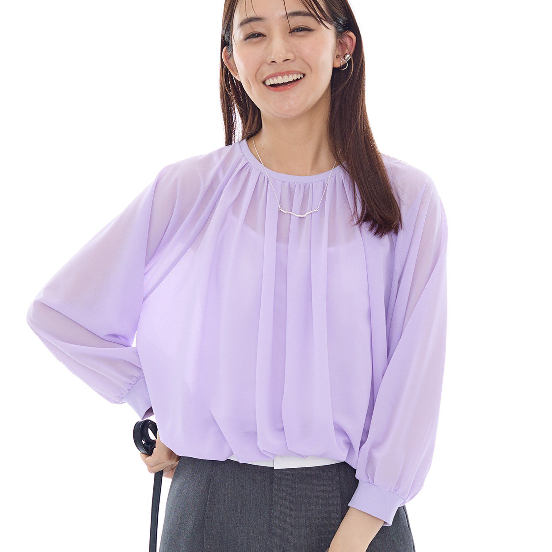 INDIVI「【体型カバー／マシンウォッシュ対応】シアージャージトップス」|Tシャツ・カットソー|