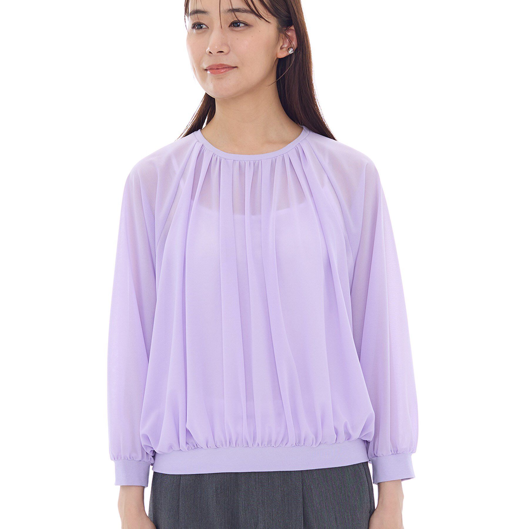 INDIVI「【体型カバー／マシンウォッシュ対応】シアージャージトップス」|Tシャツ・カットソー|