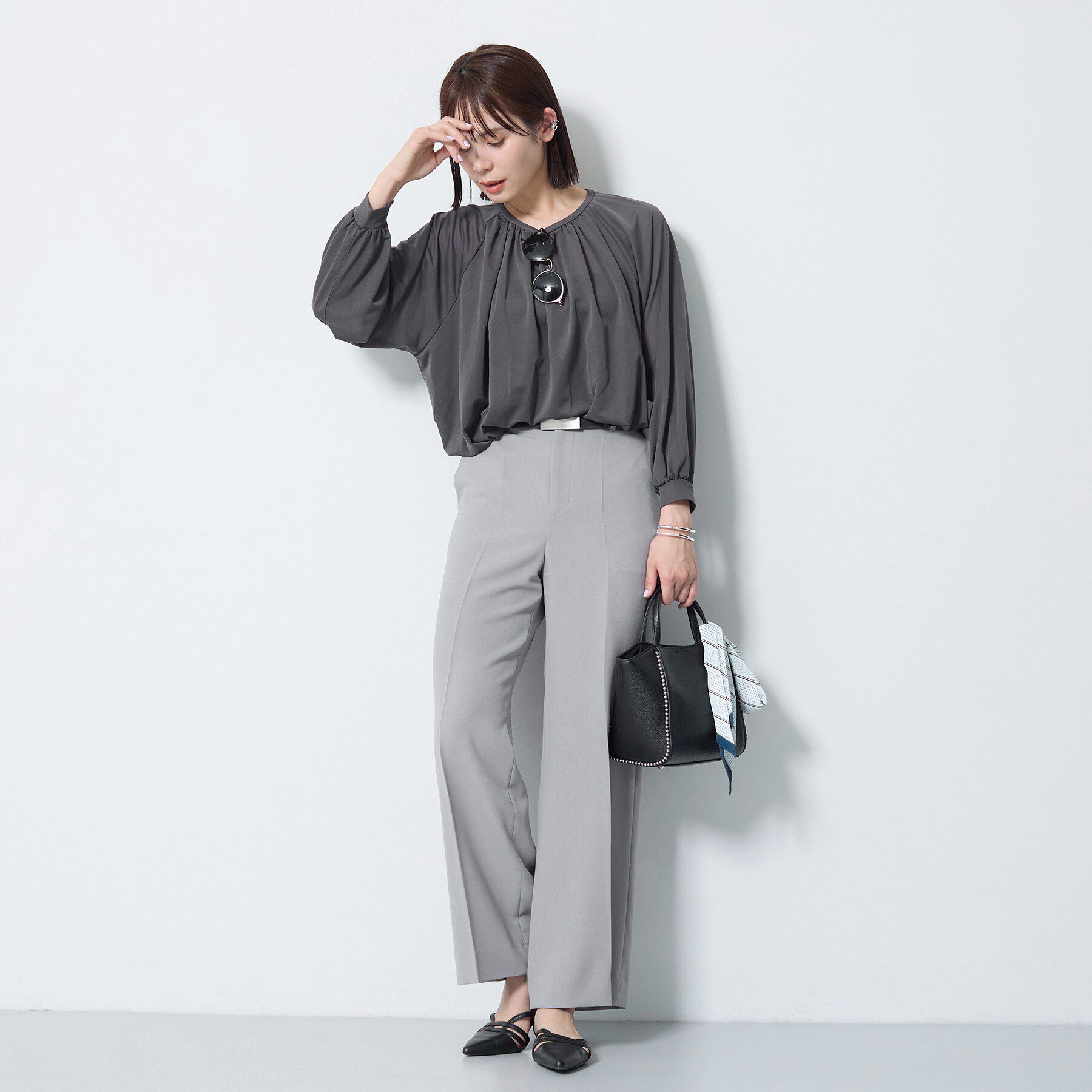 INDIVI「【体型カバー／マシンウォッシュ対応】シアージャージトップス」|Tシャツ・カットソー|