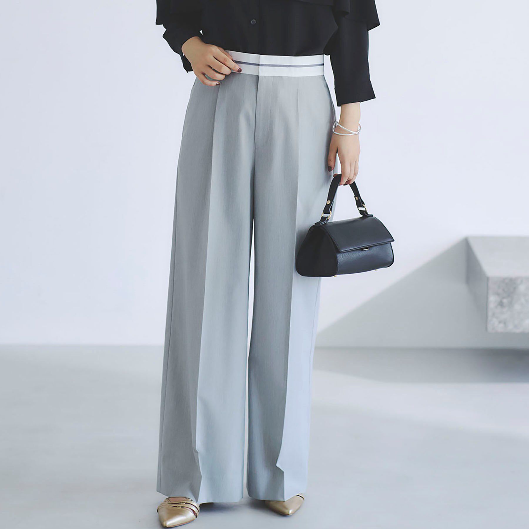 INDIVI「【ウール調素材】ベルトデザインワイドパンツ」|その他|ライトグレー(011