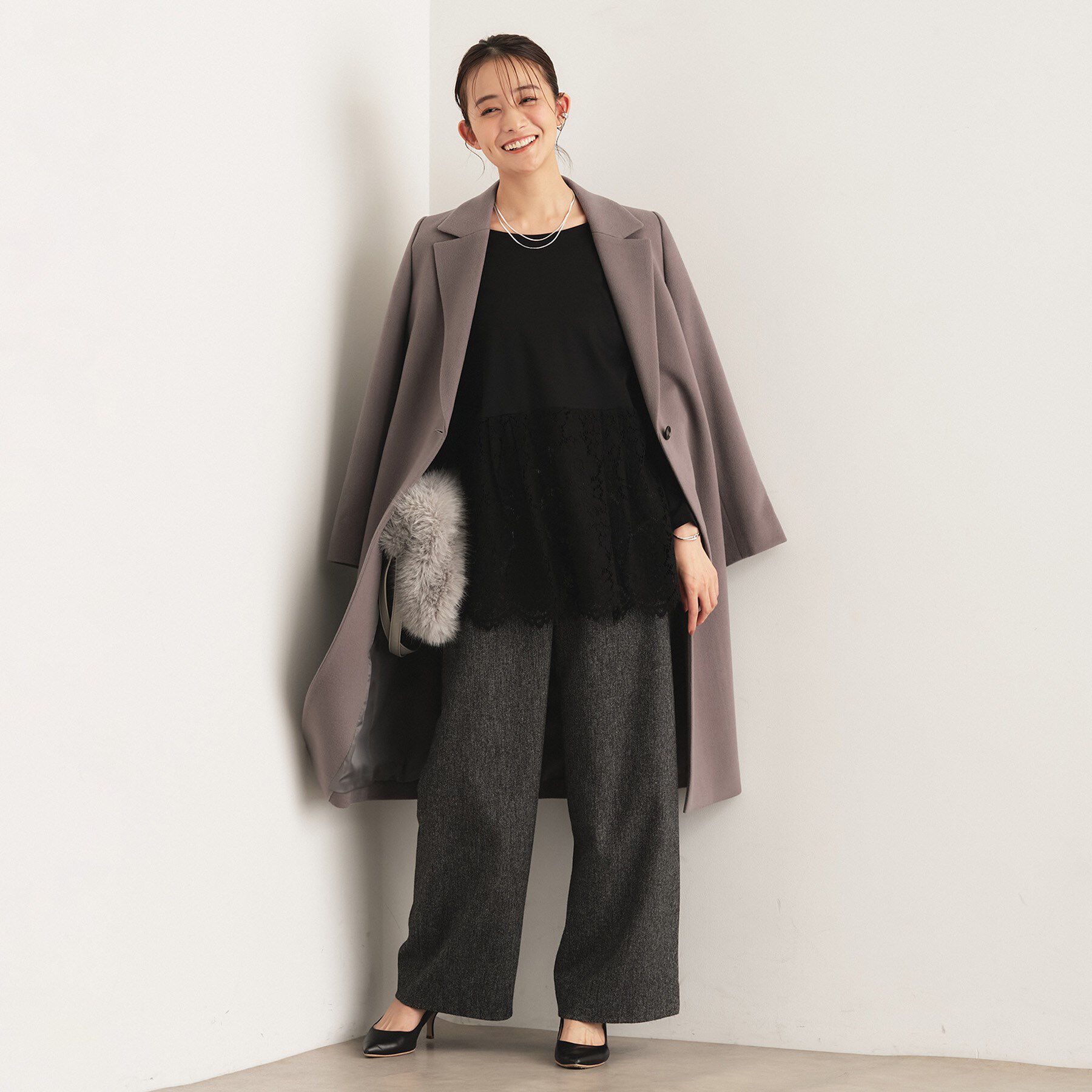 INDIVI「【レイヤードにおすすめ】レース切り替えカットソー」|Tシャツ・カットソー|