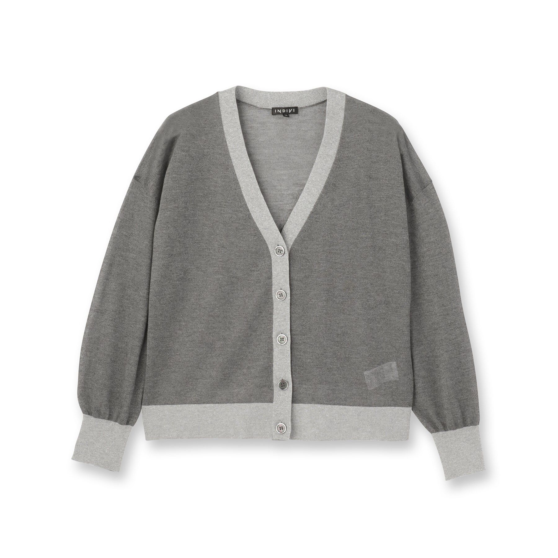 INDIVI「【程よいシアー素材/洗える】バイカラーラメカーディガン」|カーディガン|