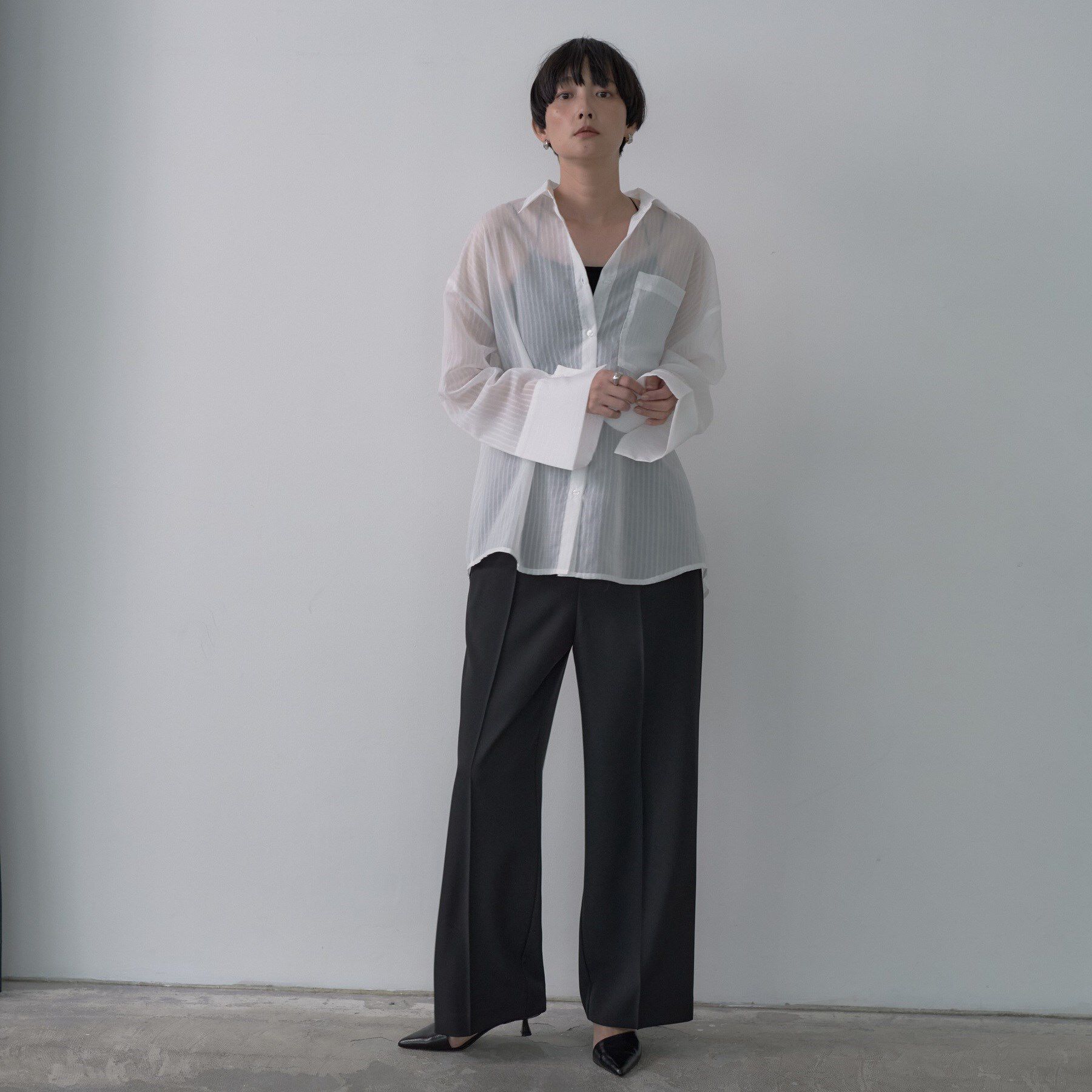 GALLEST「ワイドカフスシアーストライプシャツ/秋服/シアーシャツ」|シャツ・ブラウス|