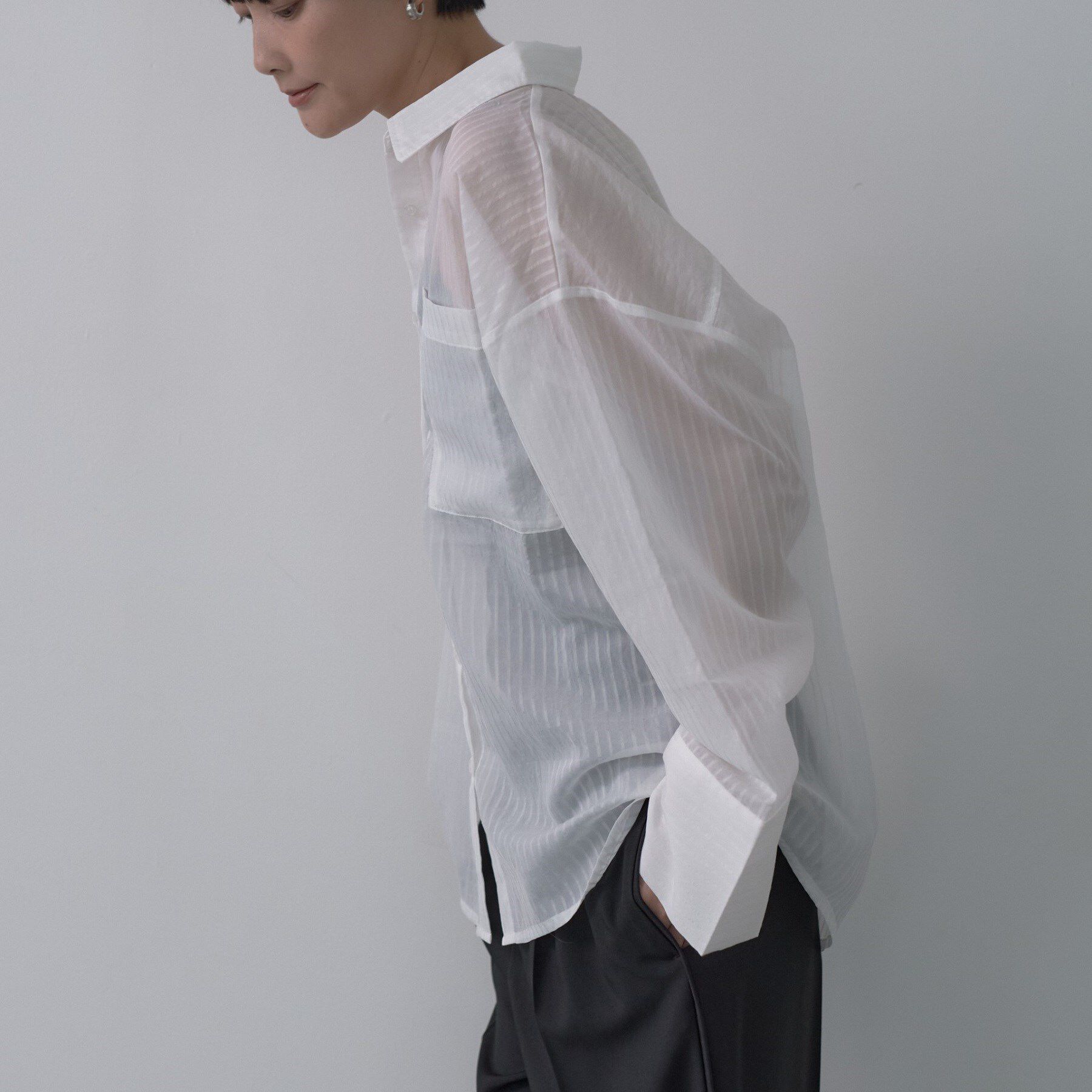 GALLEST「ワイドカフスシアーストライプシャツ/秋服/シアーシャツ」|シャツ・ブラウス|