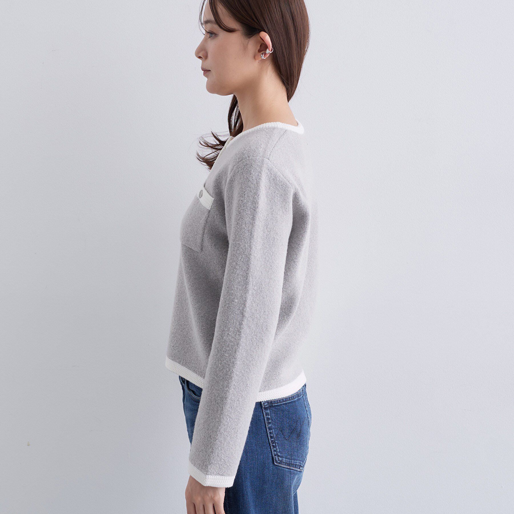 INDIVI「【ミニブークレ素材】ジャケットライクカーディガン」|カーディガン|