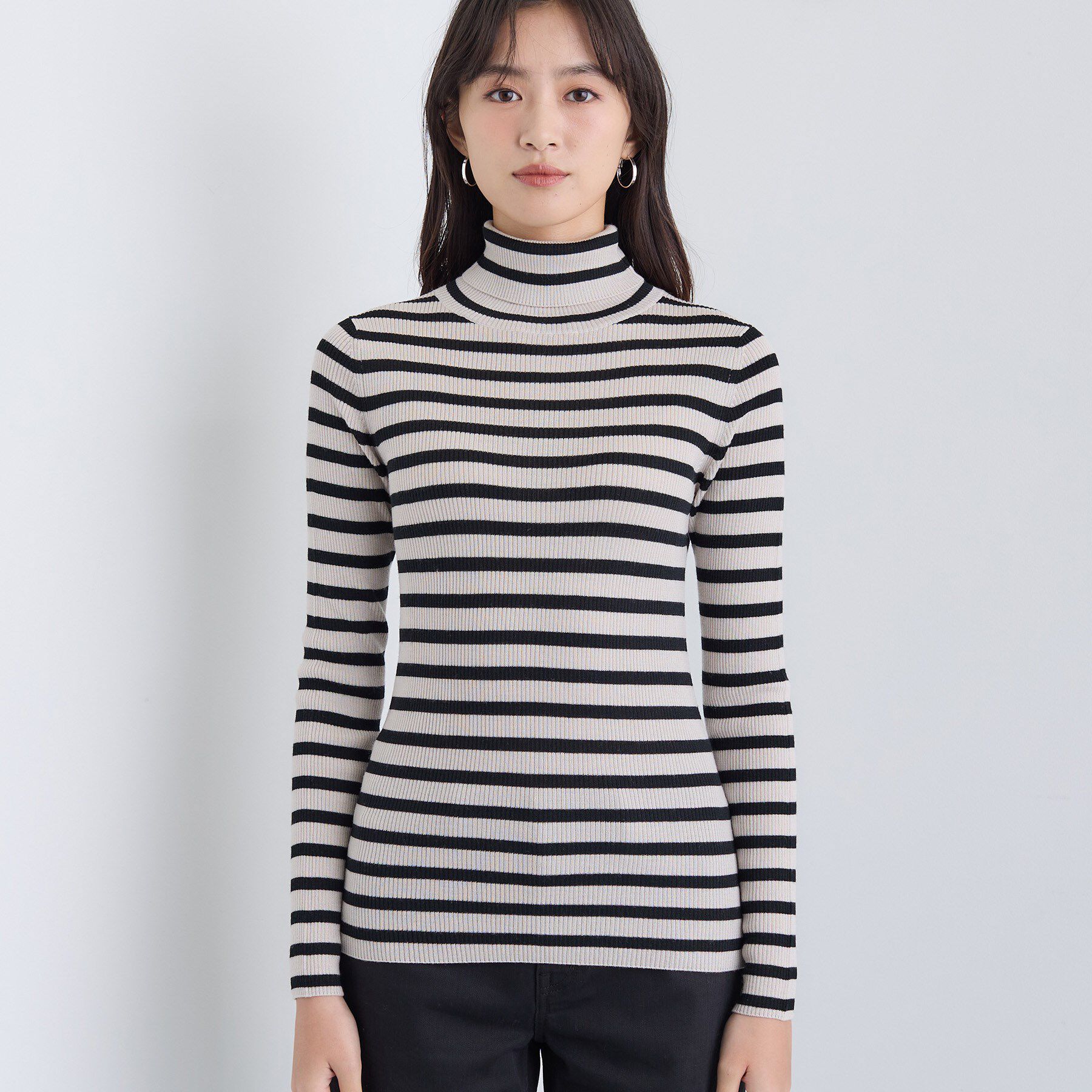 INDIVI「【洗える／毛玉になりにくい】エクストラファインウール リブタートルニット」|ニット・セーター|