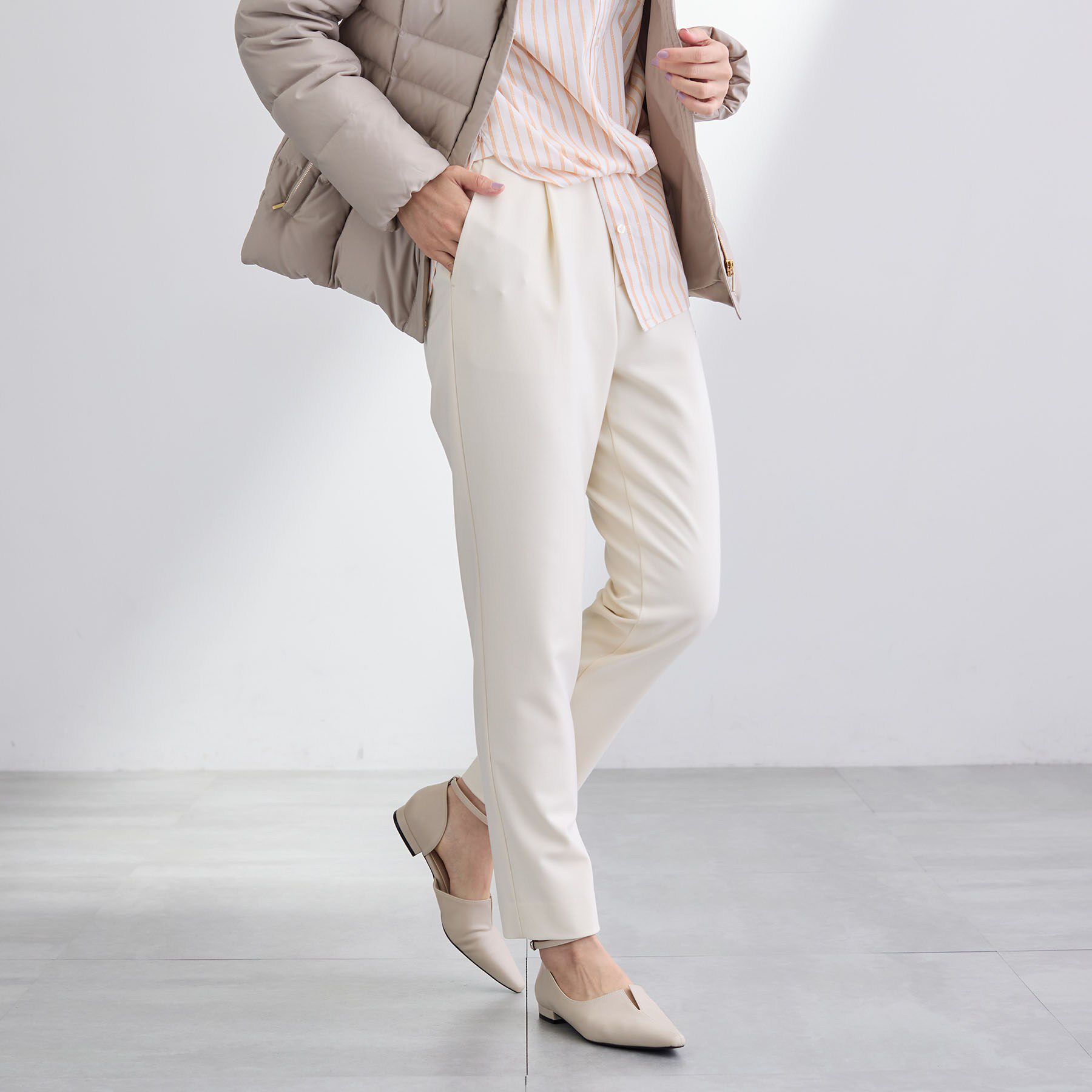 INDIVI「【洗える／裏起毛】ストレッチウォームパンツ」|その他|アイボリー(004)