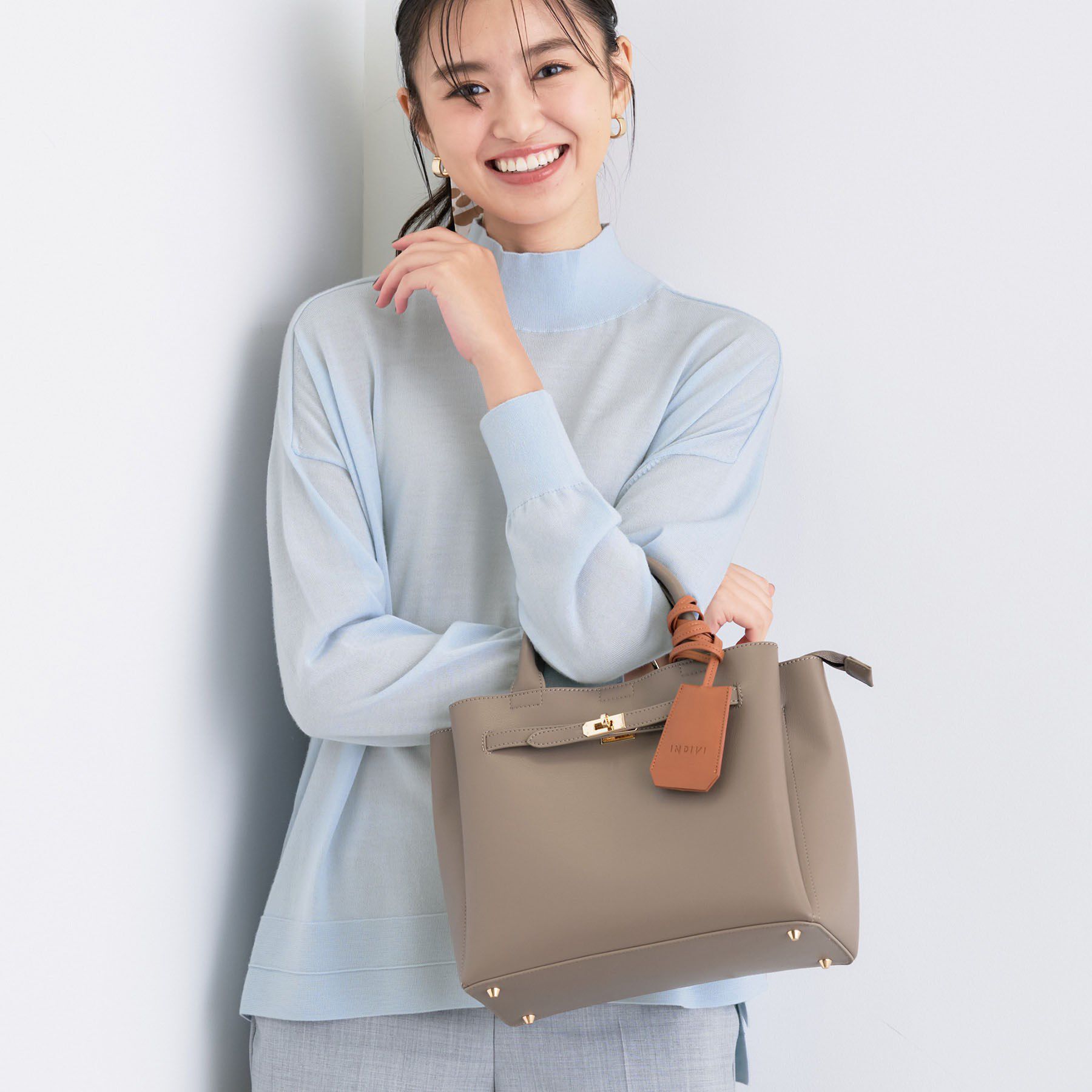 INDIVI「【洗える／毛玉になりにくい】エクストラファインウール ハイネックニット」|ニット・セーター|ブルー(091)