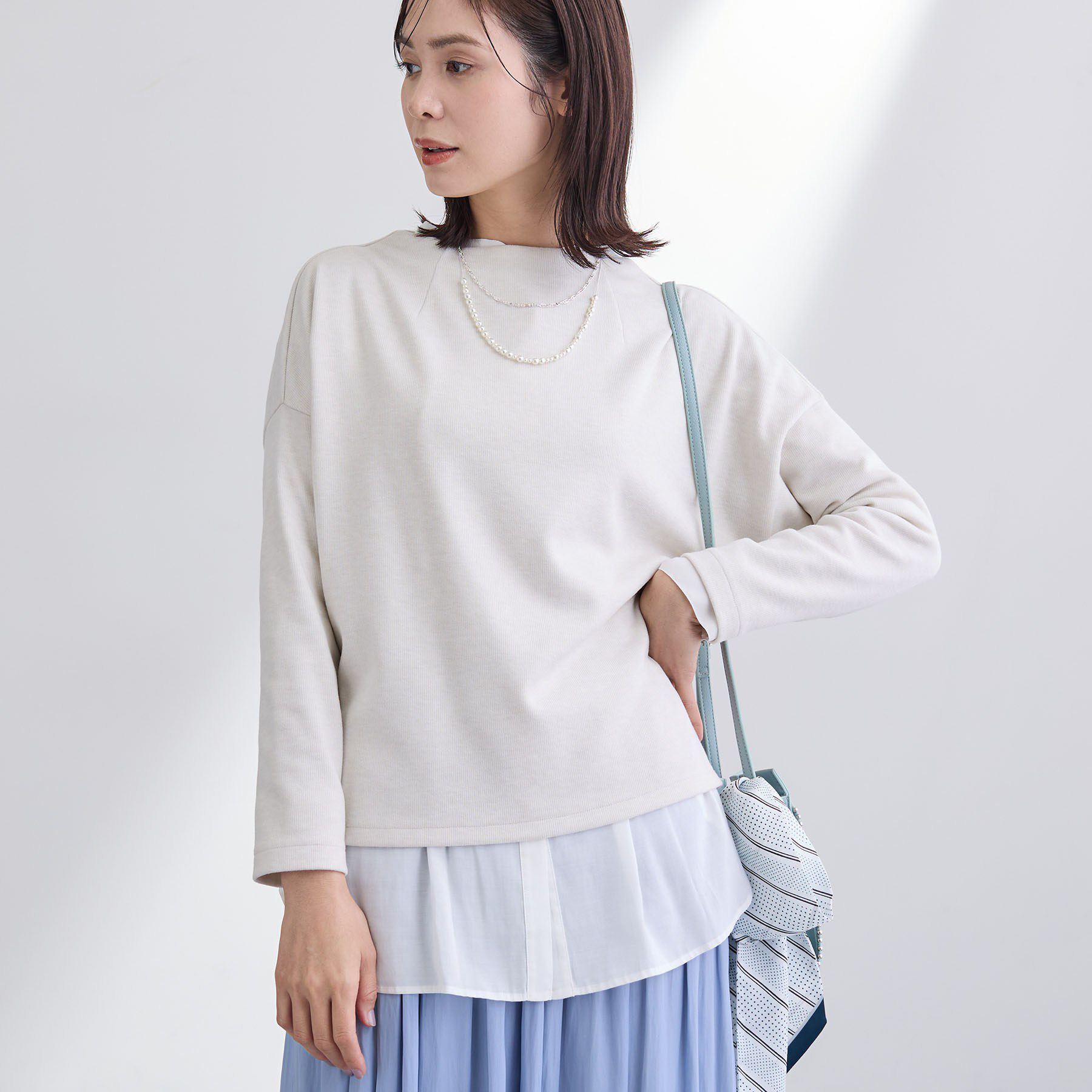 INDIVI「【SETUP可能／洗える／UVケア】ライトジャージ ボトルネックトップス」|Tシャツ・カットソー|オフホワイト(003