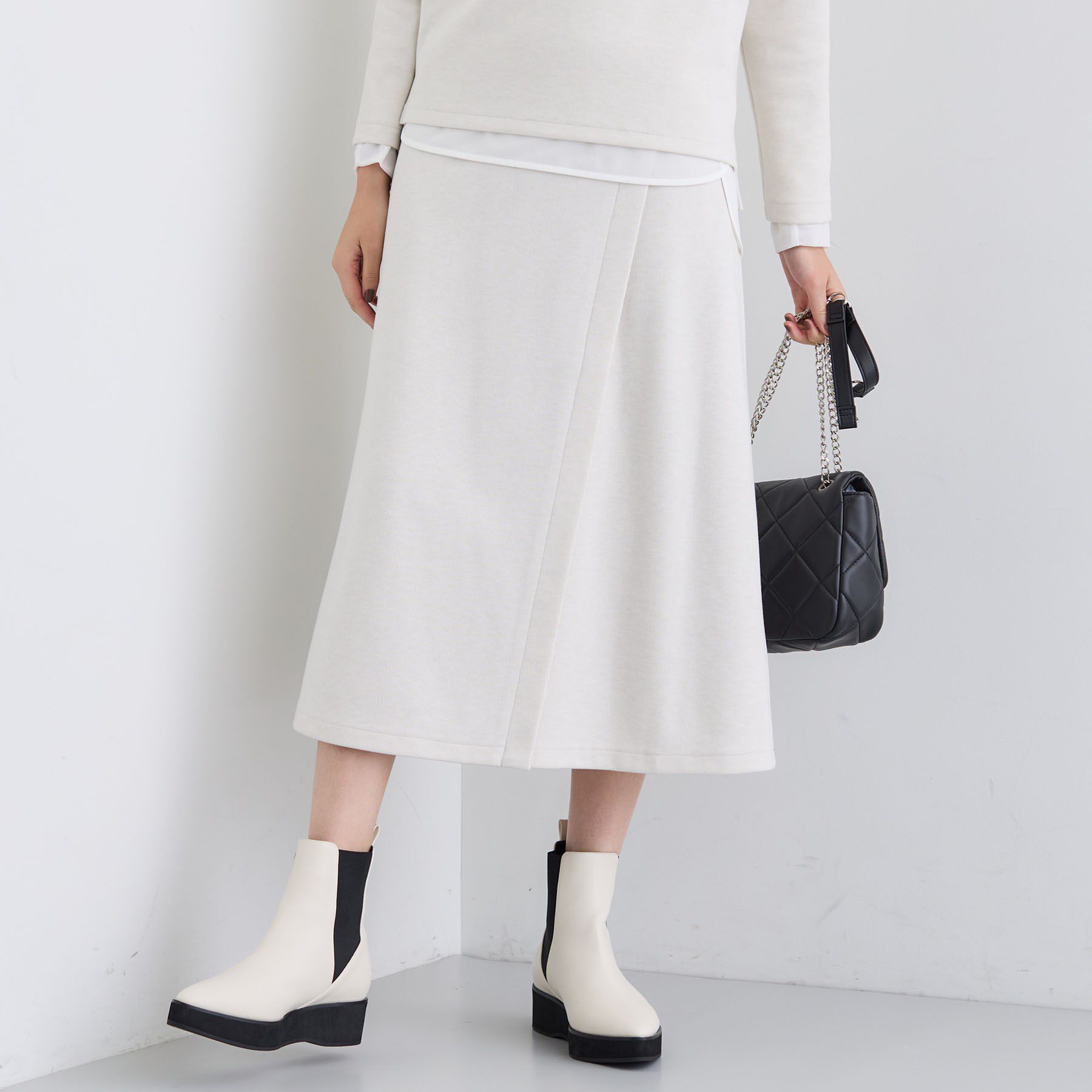 INDIVI「【SETUP可能／洗える／UVケア】ライトジャージ セミフレアスカート」|スカート|オフホワイト(003