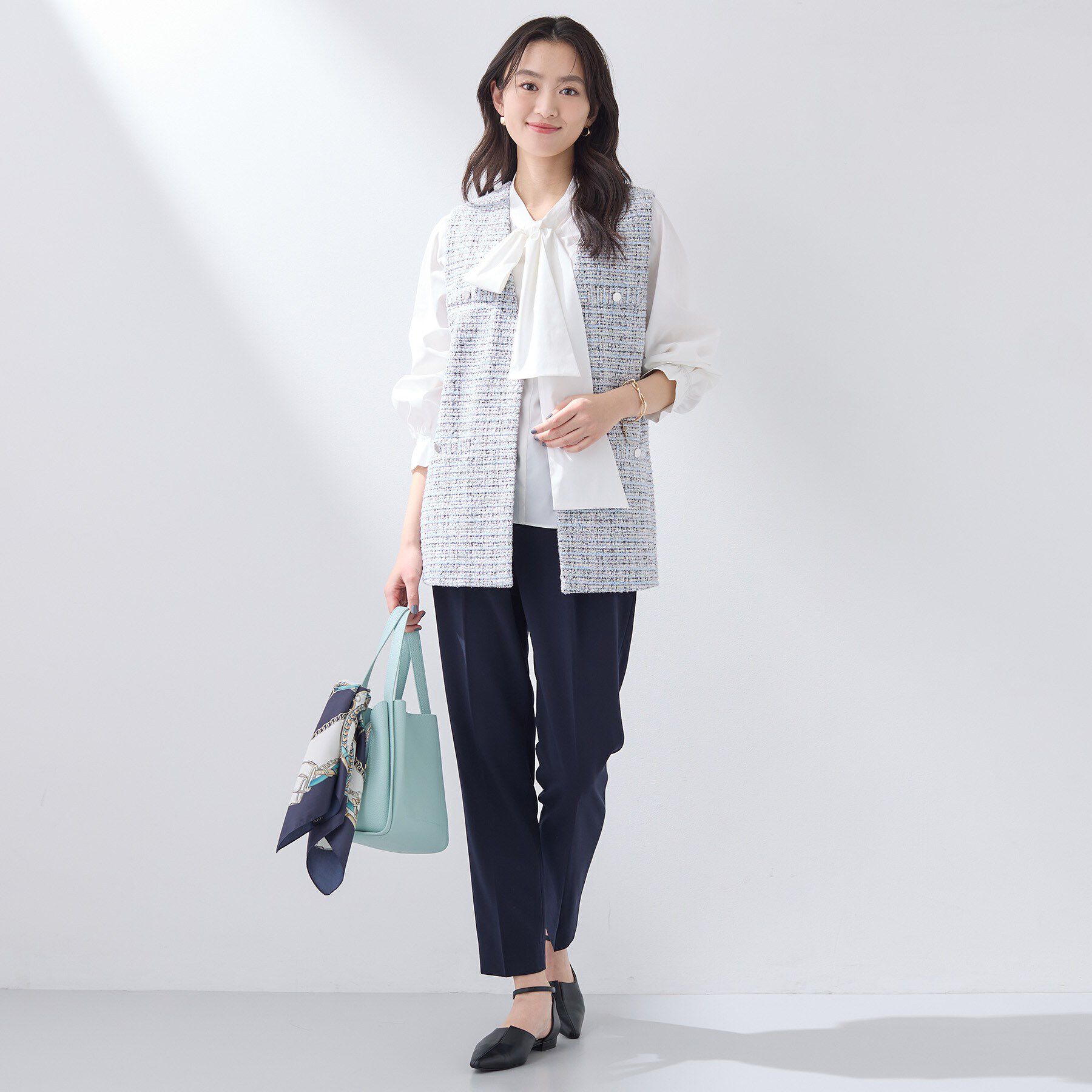 INDIVI「【2点セット／洗える】ツイードジレ＆ボウタイブラウス」|その他|