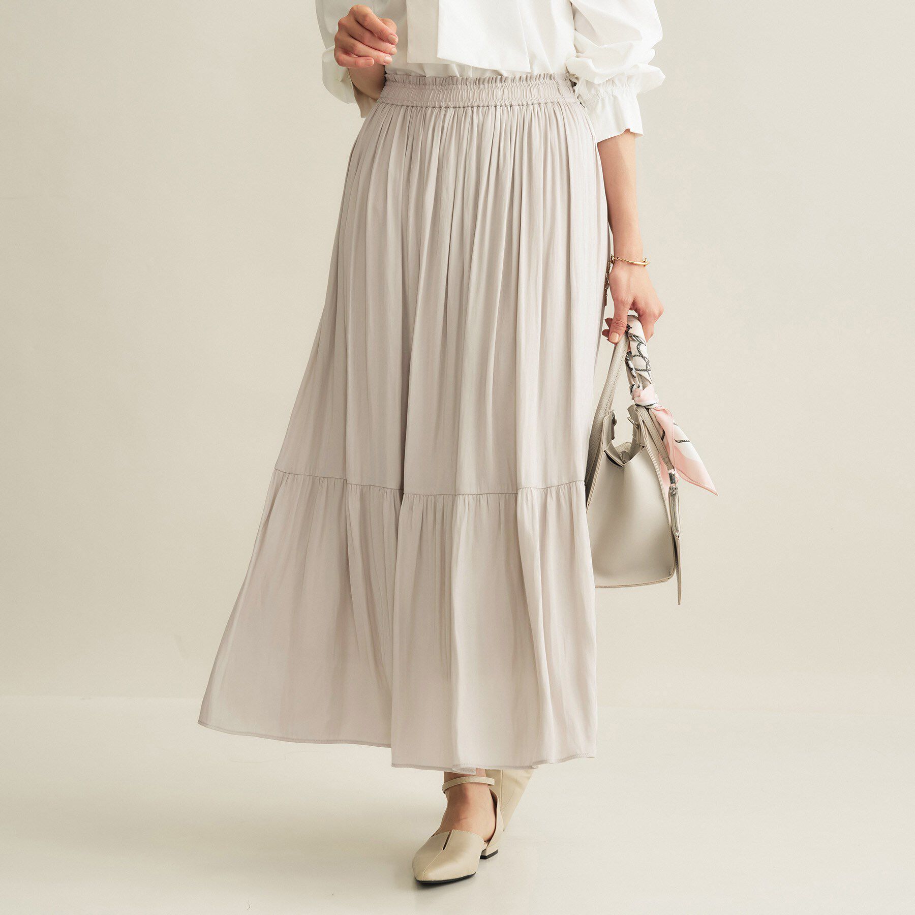 INDIVI「【洗える／丈調整可能】ギャザーフレアスカート」|スカート|