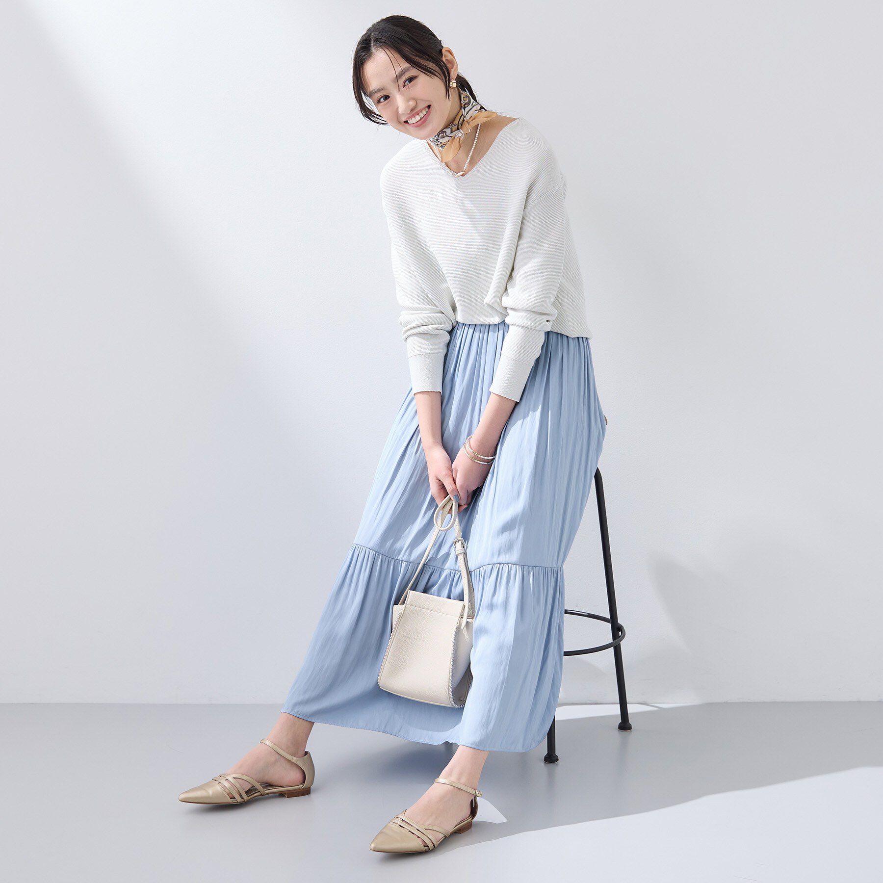 INDIVI「【洗える／丈調整可能】ギャザーフレアスカート」|スカート|