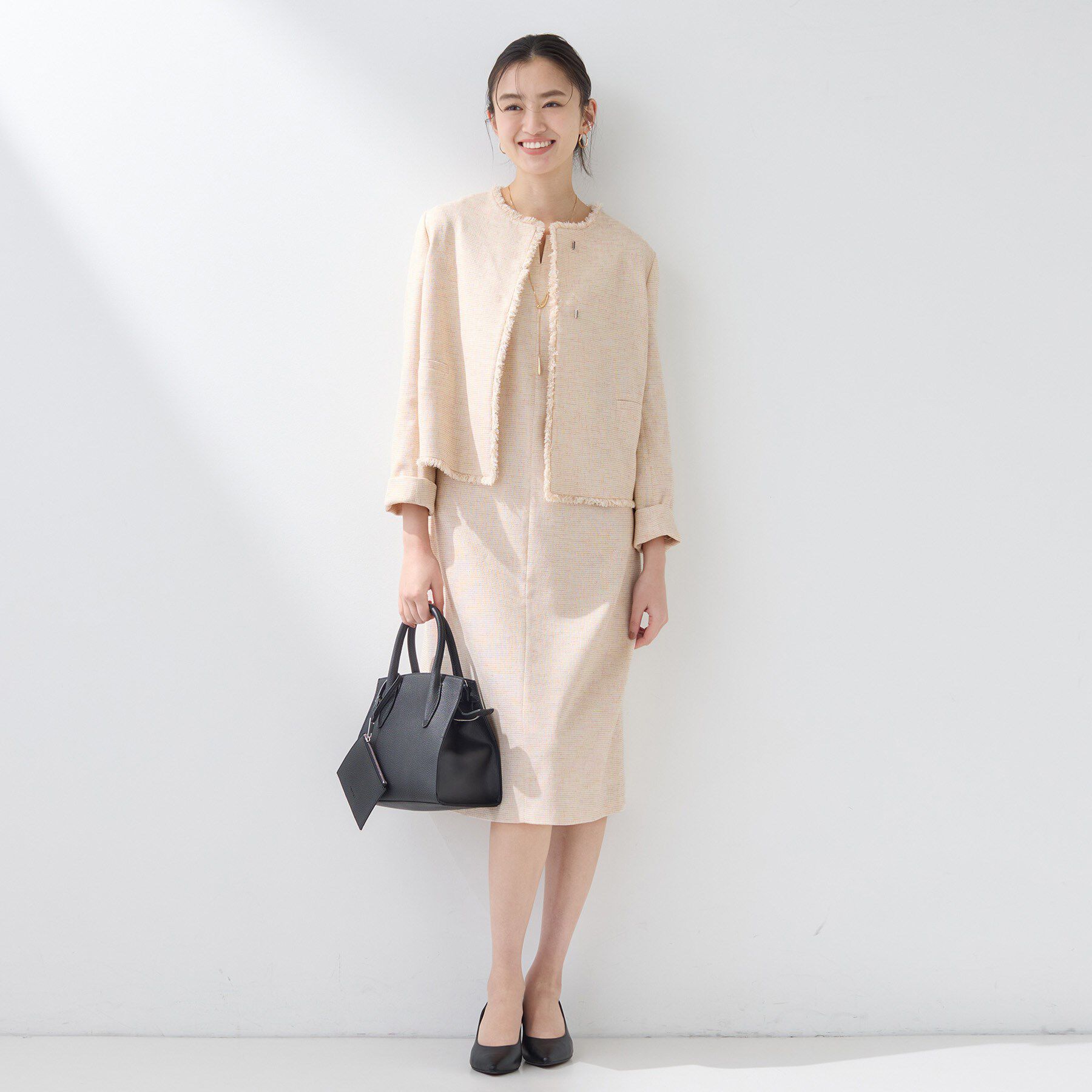 INDIVI「【軽量／セレモニー／SETUP可能】ストレッチツイードAラインワンピース」|ワンピース|