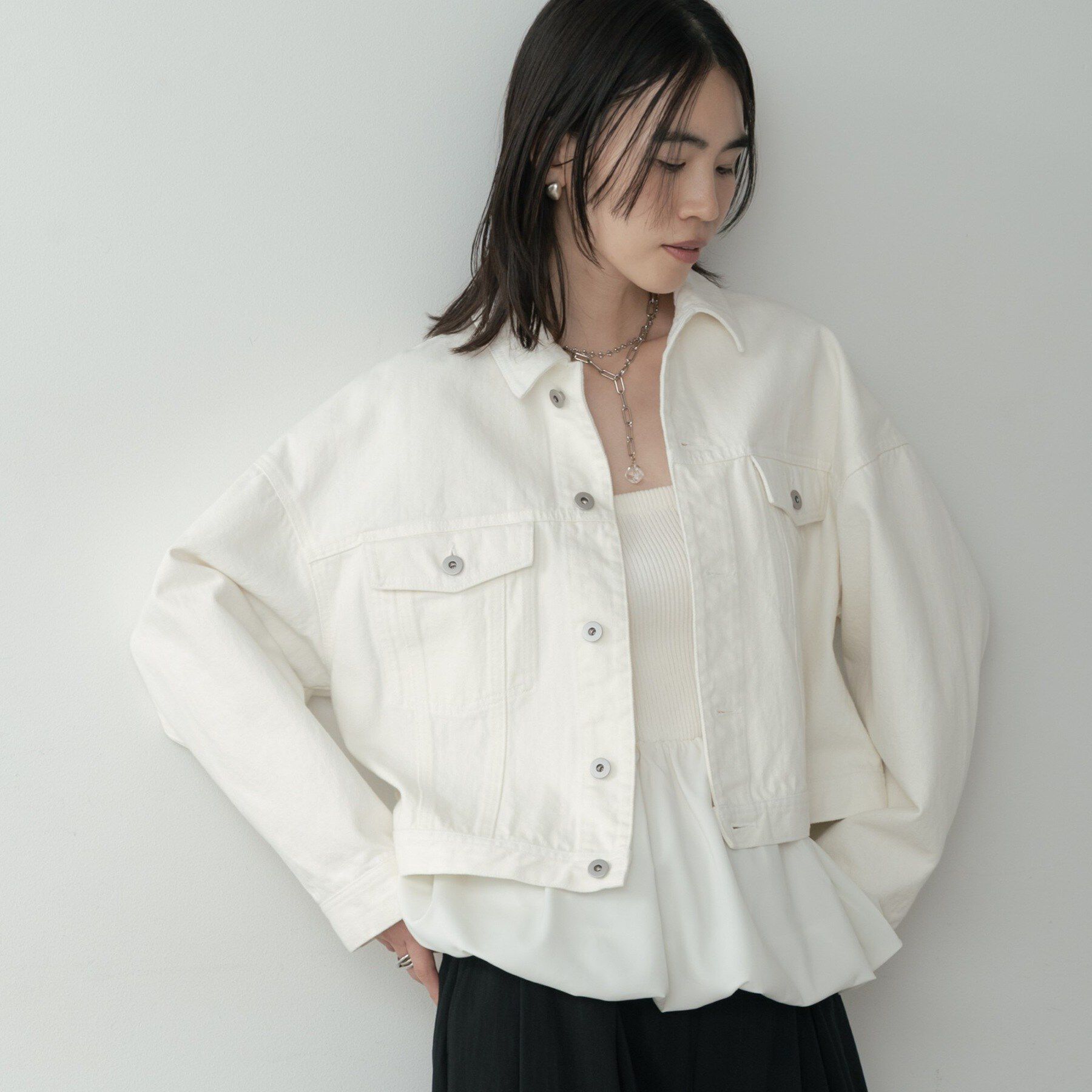 GALLEST「ボックスデニムジャケット」|デニムジャケット|ホワイト(001)