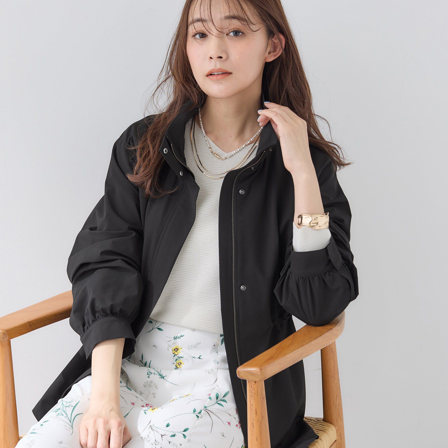 INDIVI「【撥水／フード取外し可】凹凸素材ブルゾン」|ブルゾン・スタジャン|