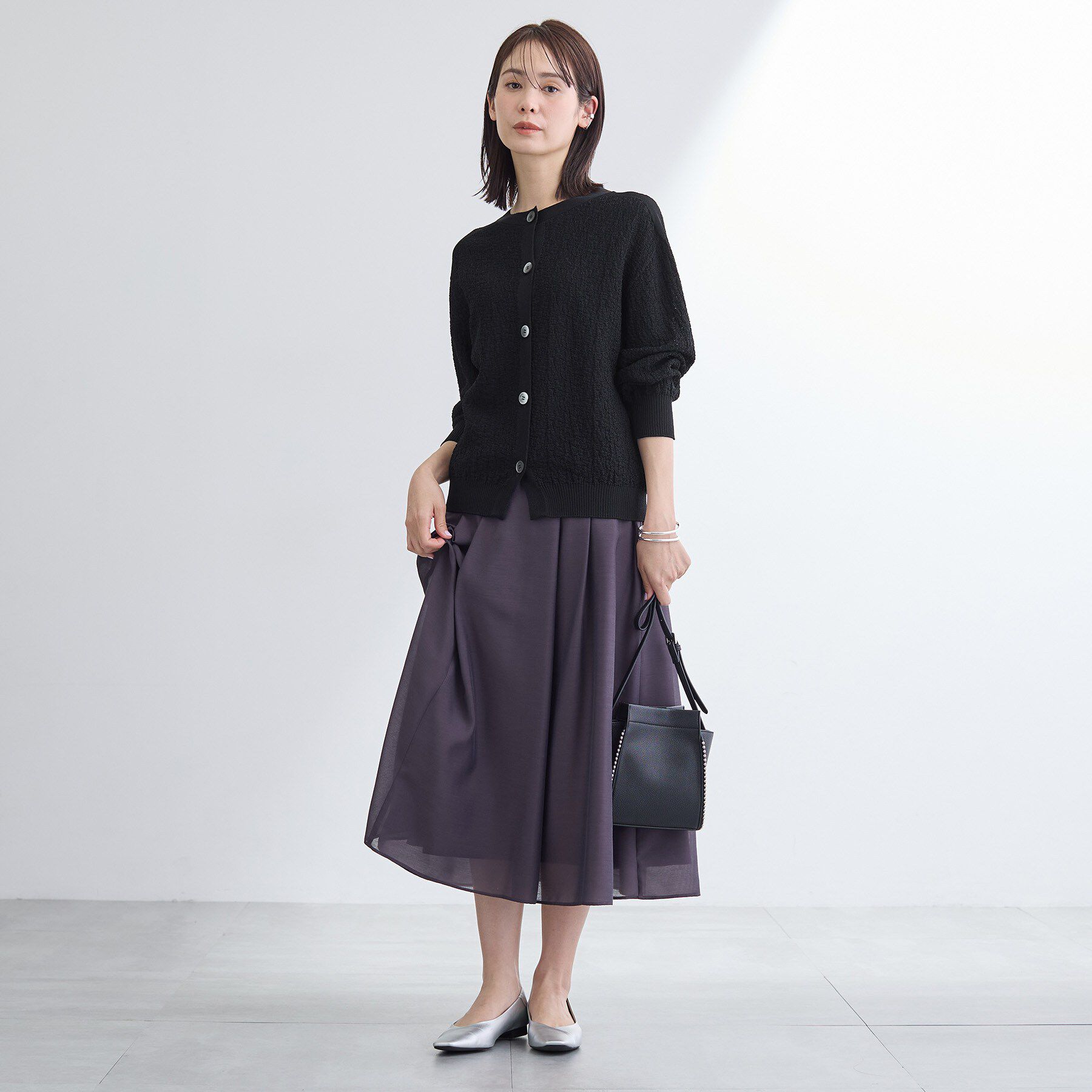 INDIVI「【前後2WAY／洗える】凹凸編地カーディガンニット」|カーディガン|