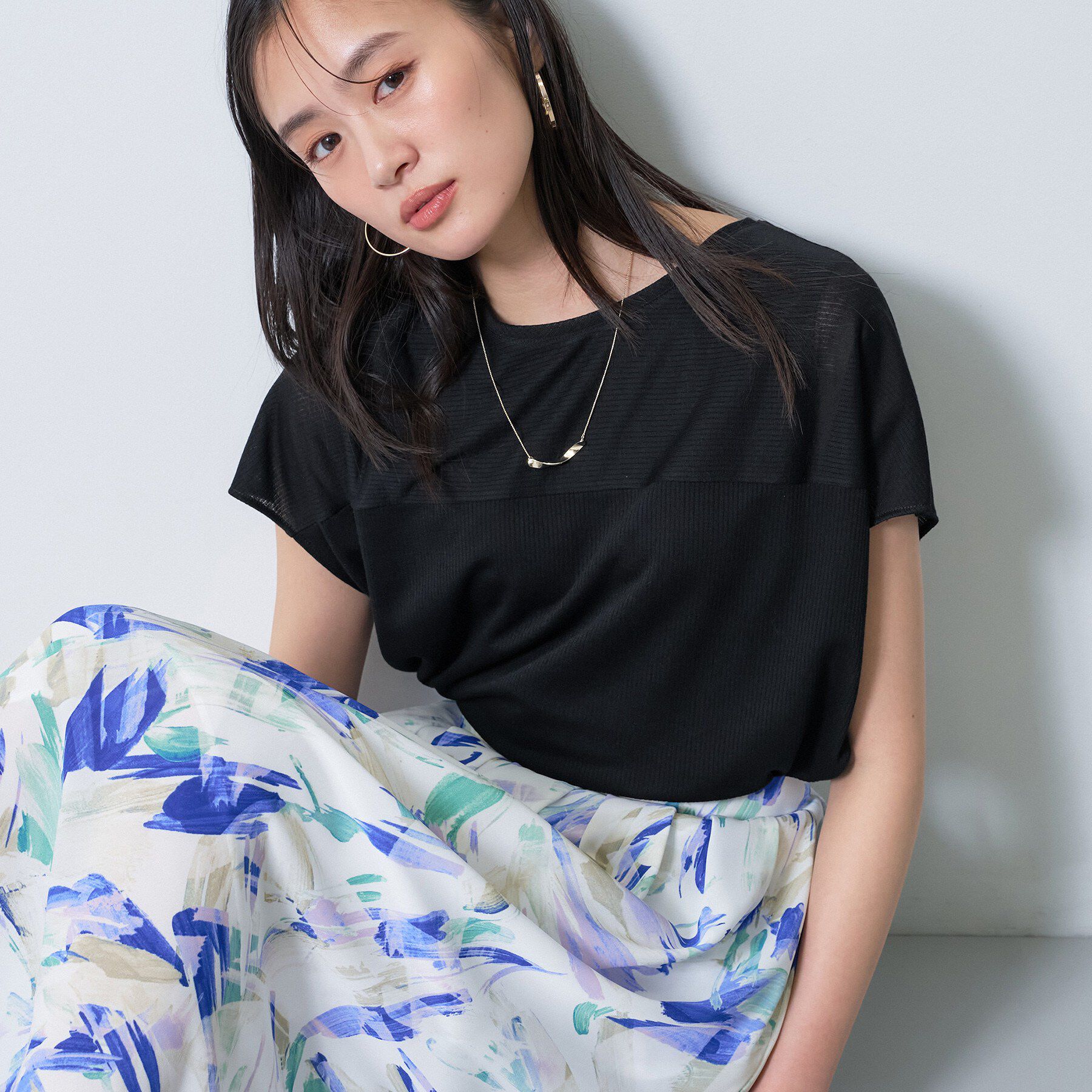 INDIVI「【洗える／アンサンブル可能】シアースストライプトップス」|Tシャツ・カットソー|ブラック(019)