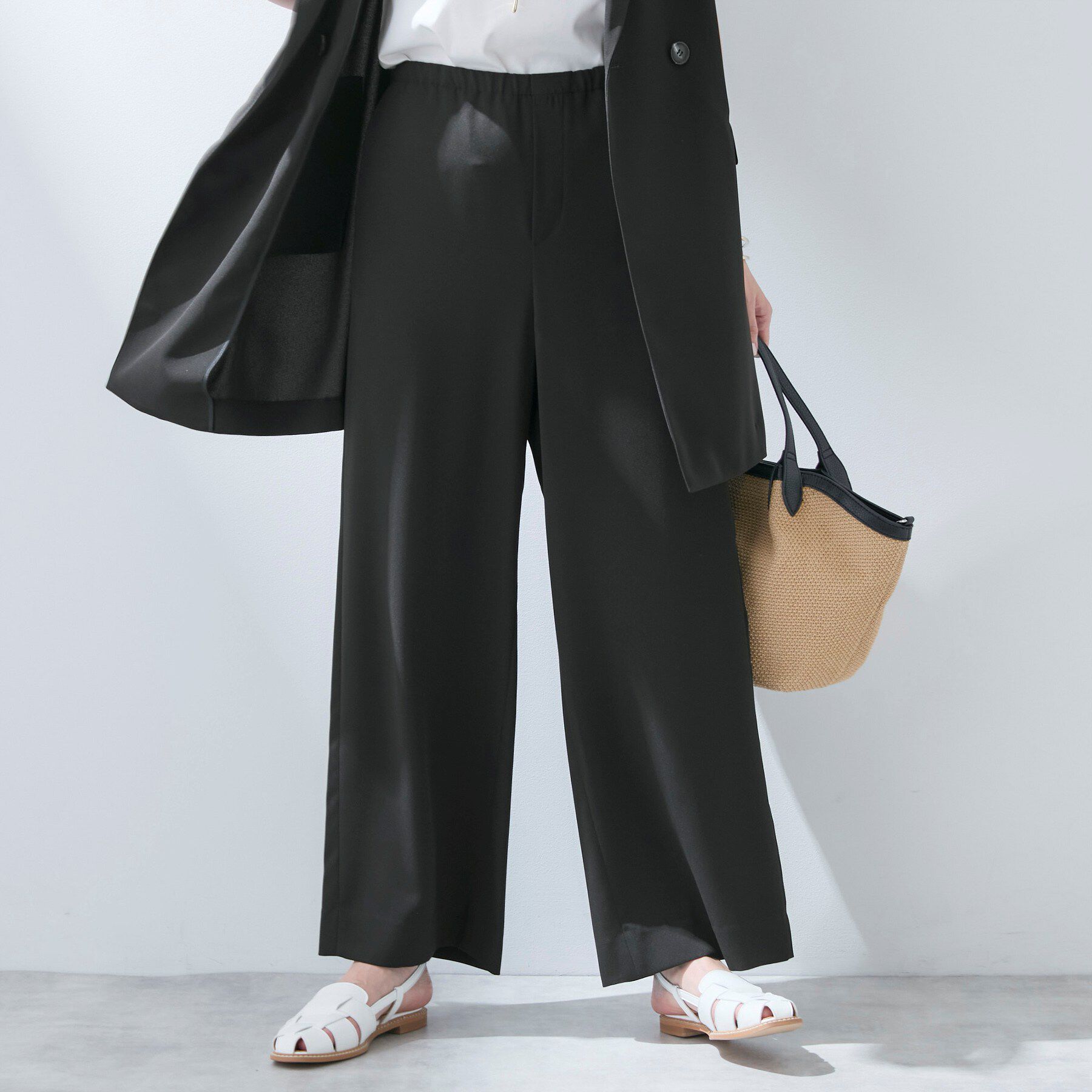 INDIVI「【さらに軽く軽快！／着る日傘】イージーワイドパンツ」|その他|ブラック(019)