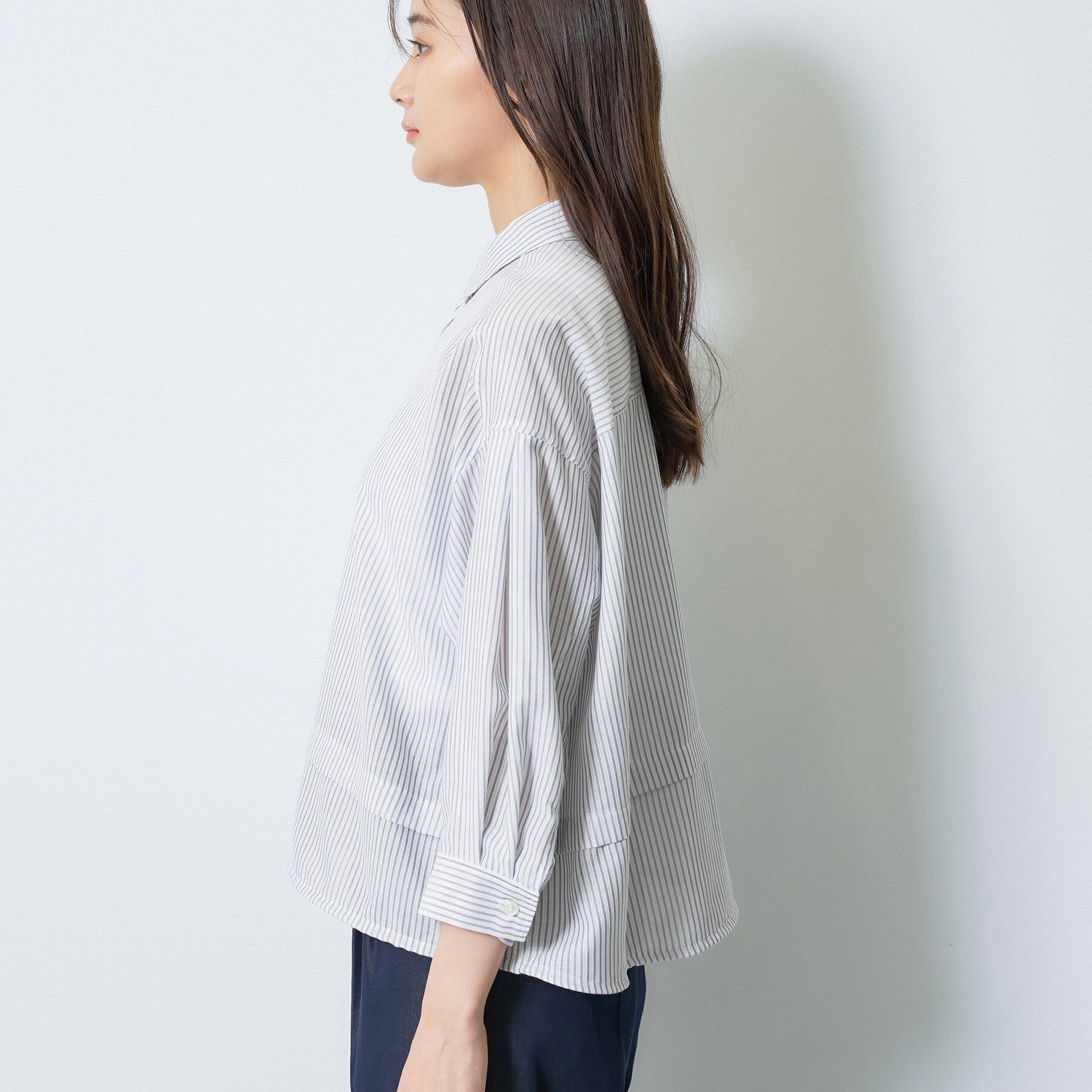 INDIVI「【洗える／2WAY】ドロスト付 シアーシャンブレーシャツ」|シャツ・ブラウス|