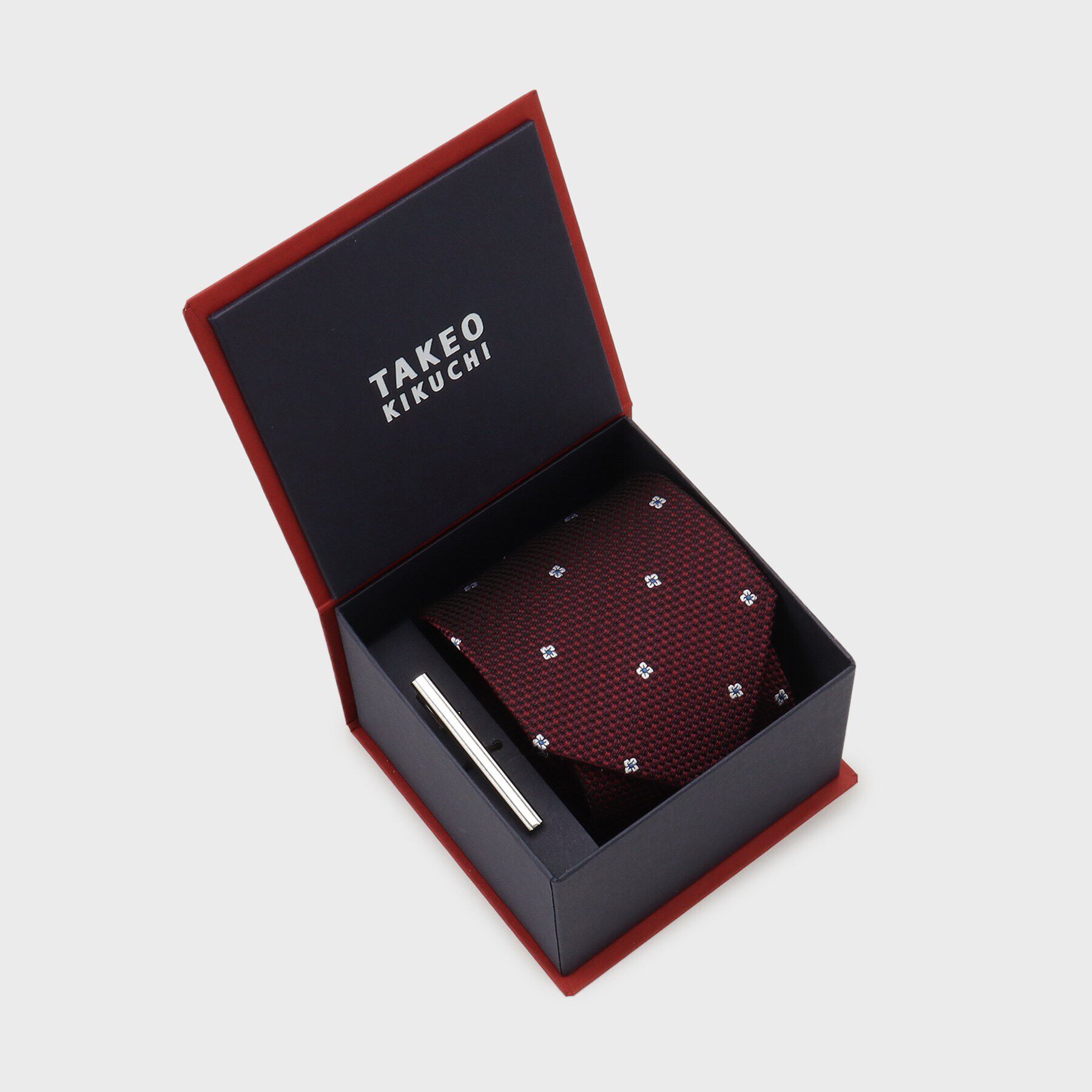 TAKEO KIKUCHI「フラワードットネクタイ＆タイバー カラーBOXセット」|ネクタイ・蝶ネクタイ|ボルドー(464)