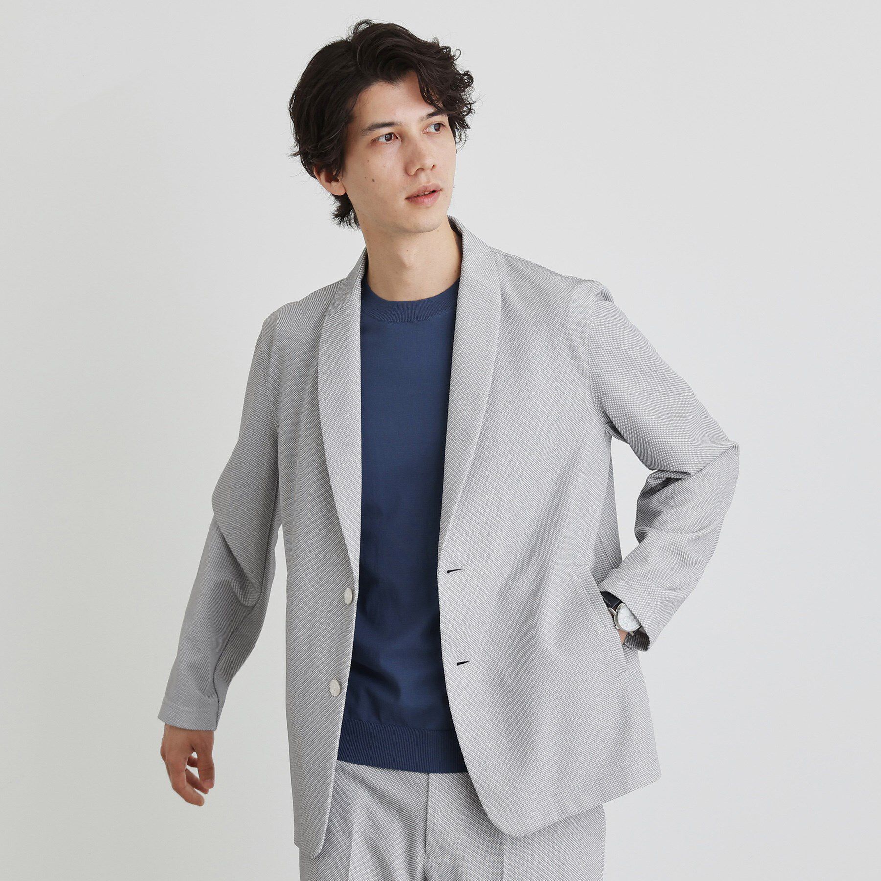 TAKEO KIKUCHI「【尾州織】後染め ドビーメッシュ ショール羽織り」|カーディガン|