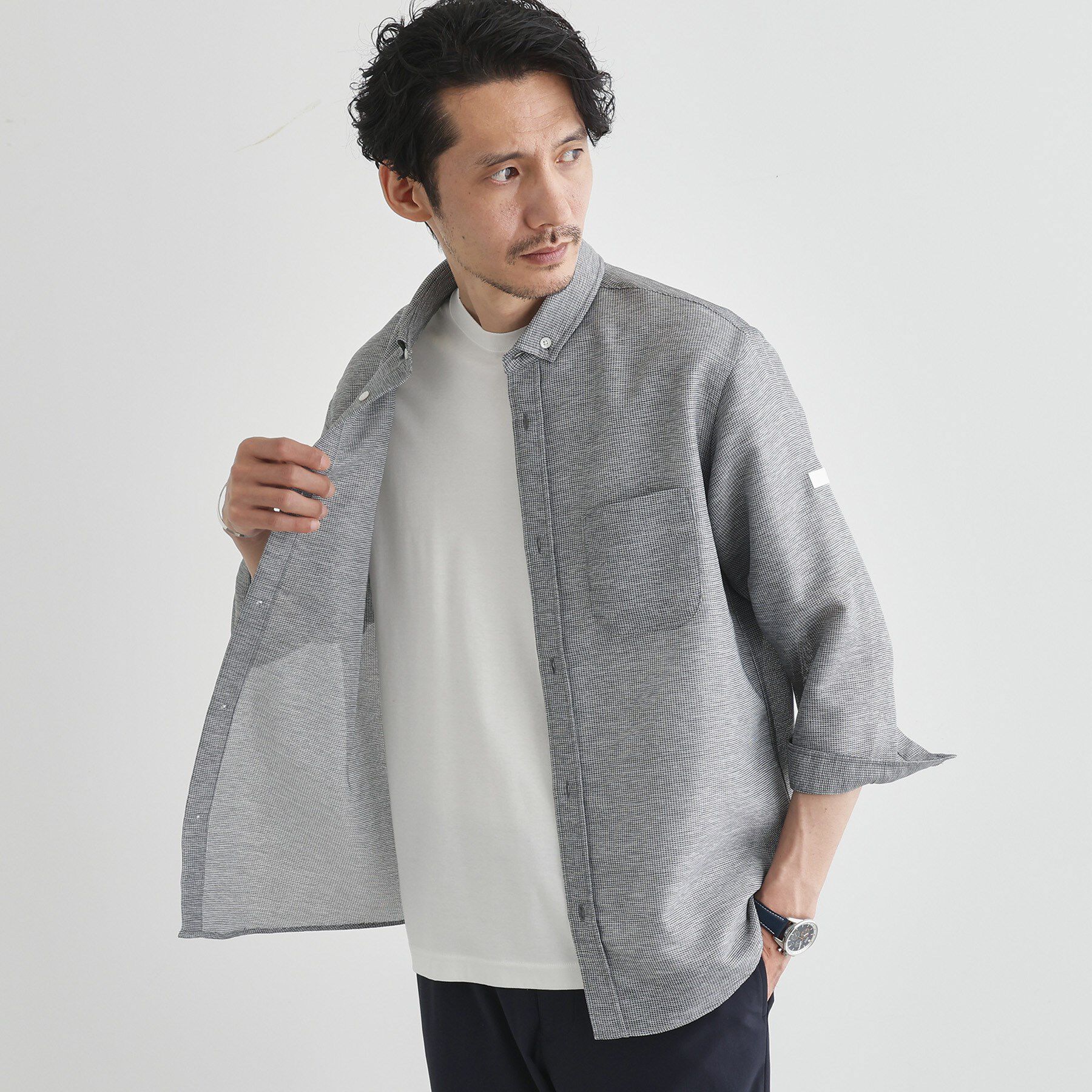 TAKEO KIKUCHI「【Sサイズ～】カラミ織り 7分袖シャツ」|シャツ・ブラウス|