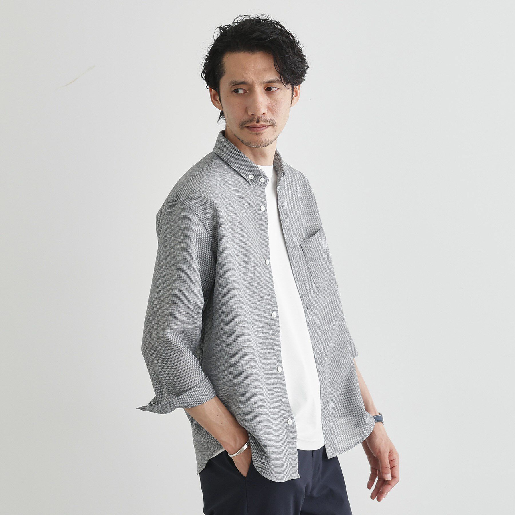 TAKEO KIKUCHI「【Sサイズ～】カラミ織り 7分袖シャツ」|シャツ・ブラウス|