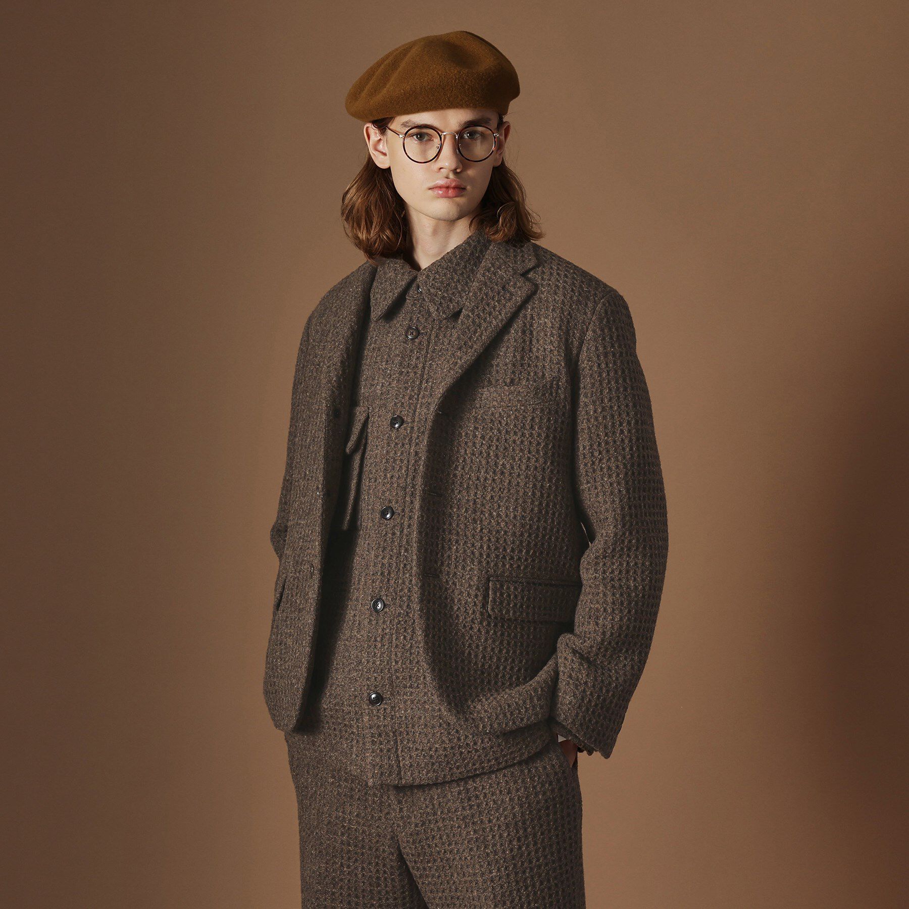 40CARATS&525「【Sサイズ～】ウール混ワッフルジャケット」|テーラードジャケット|ブラウン(043)
