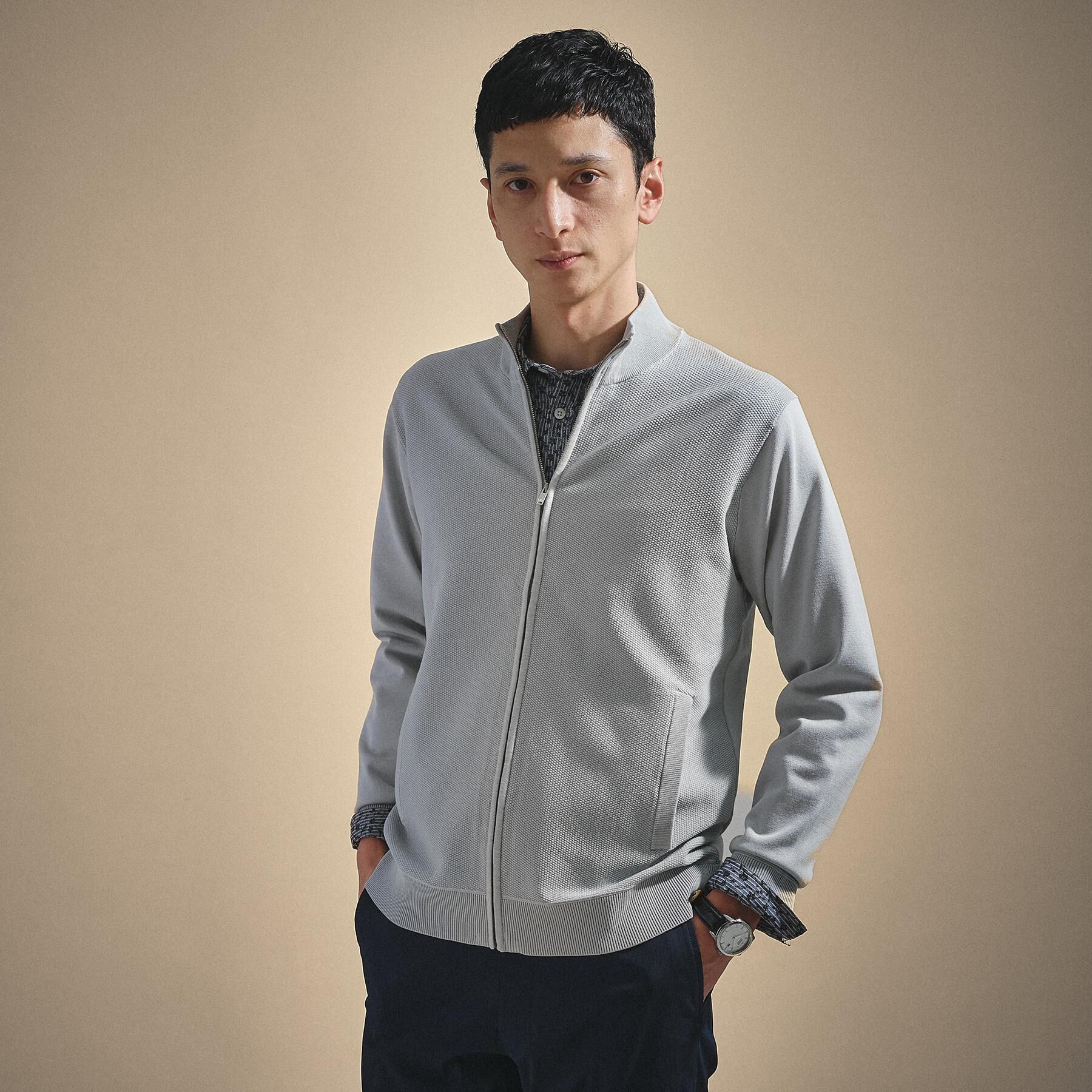 TAKEO KIKUCHI「ジップアップ 鹿の子 ニット」|ニット・セーター|