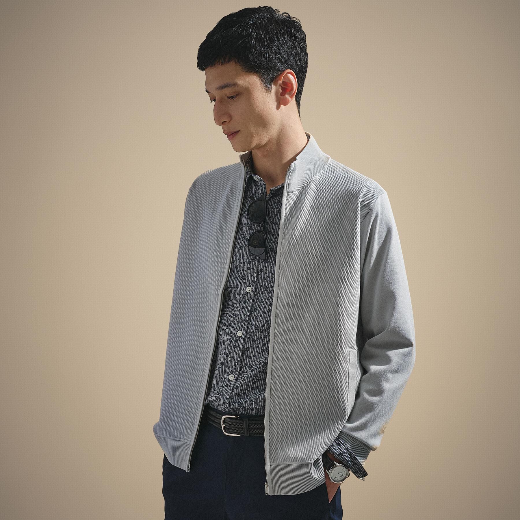 TAKEO KIKUCHI「ジップアップ 鹿の子 ニット」|ニット・セーター|ライトグレー(011