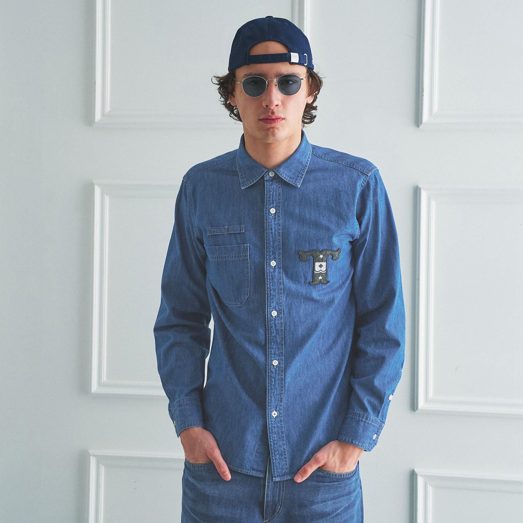 TAKEO KIKUCHI「【BOWLER HAT LABEL】Tエンブレム デニムシャツ」|シャツ・ブラウス|