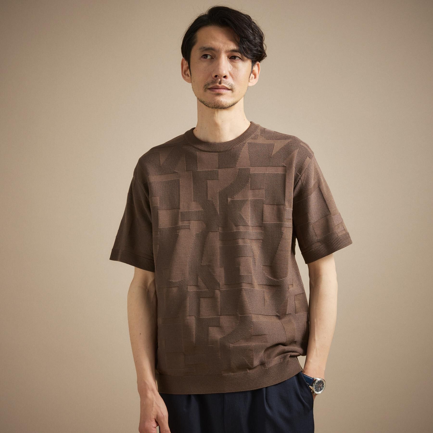TAKEO KIKUCHI「【徳島ニット】テクスチャー ニット」|ニット・セーター|ブラウン(444)