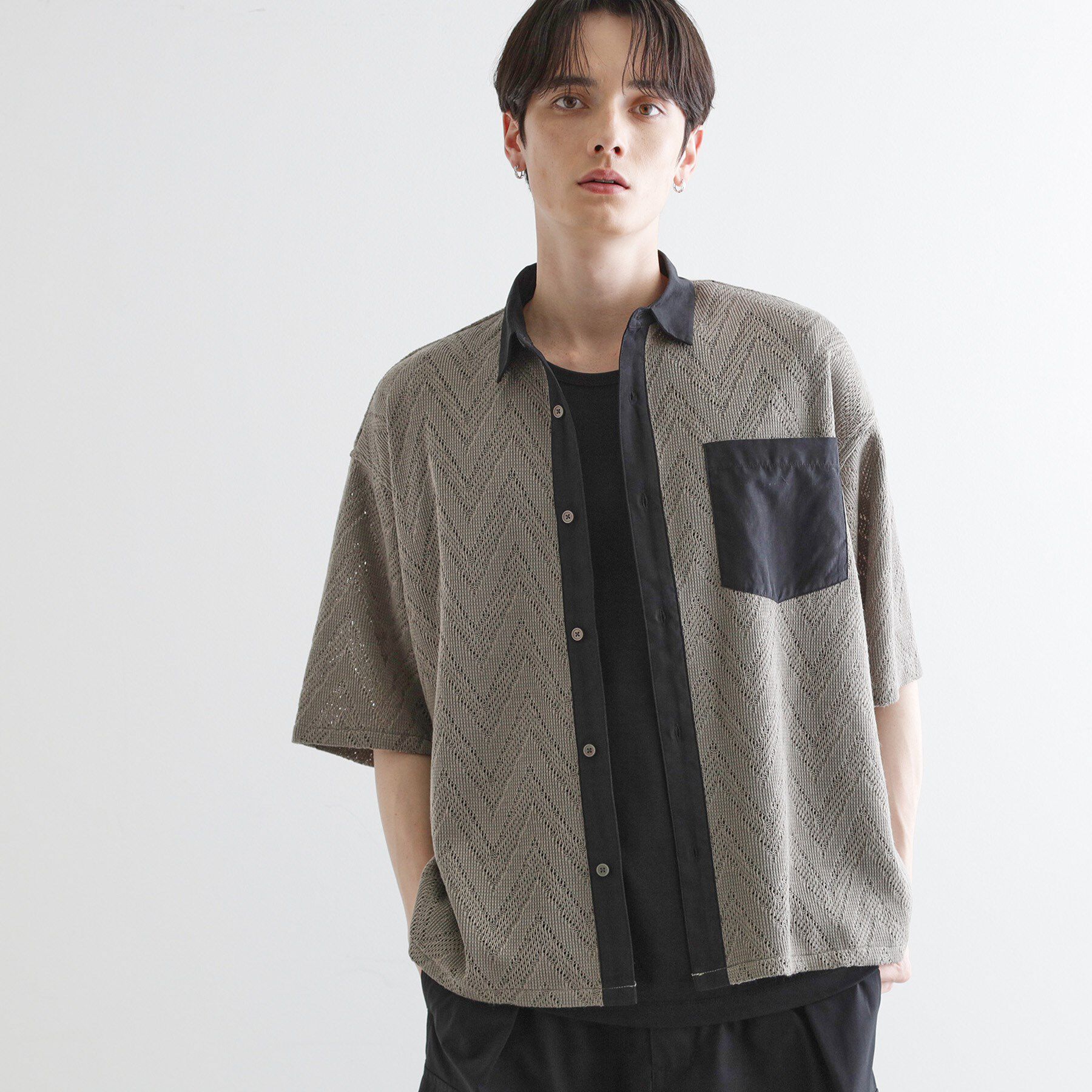 tk.TAKEO KIKUCHI「ダブルレース5分袖シャツ」|シャツ・ブラウス|チャコールグレー(0