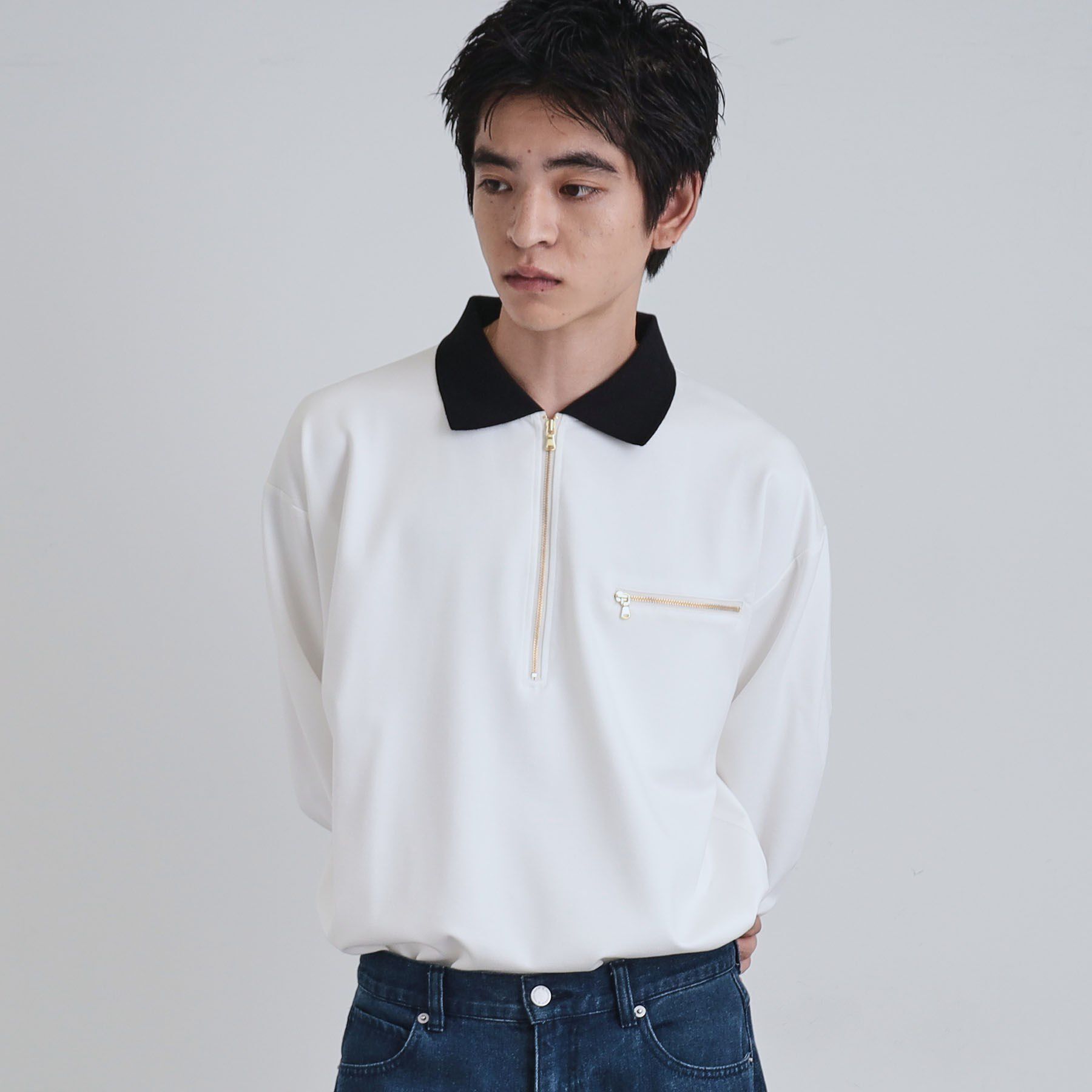 tk.TAKEO KIKUCHI「ポロ衿ハーフジップ」|ポロシャツ|ホワイト(001)