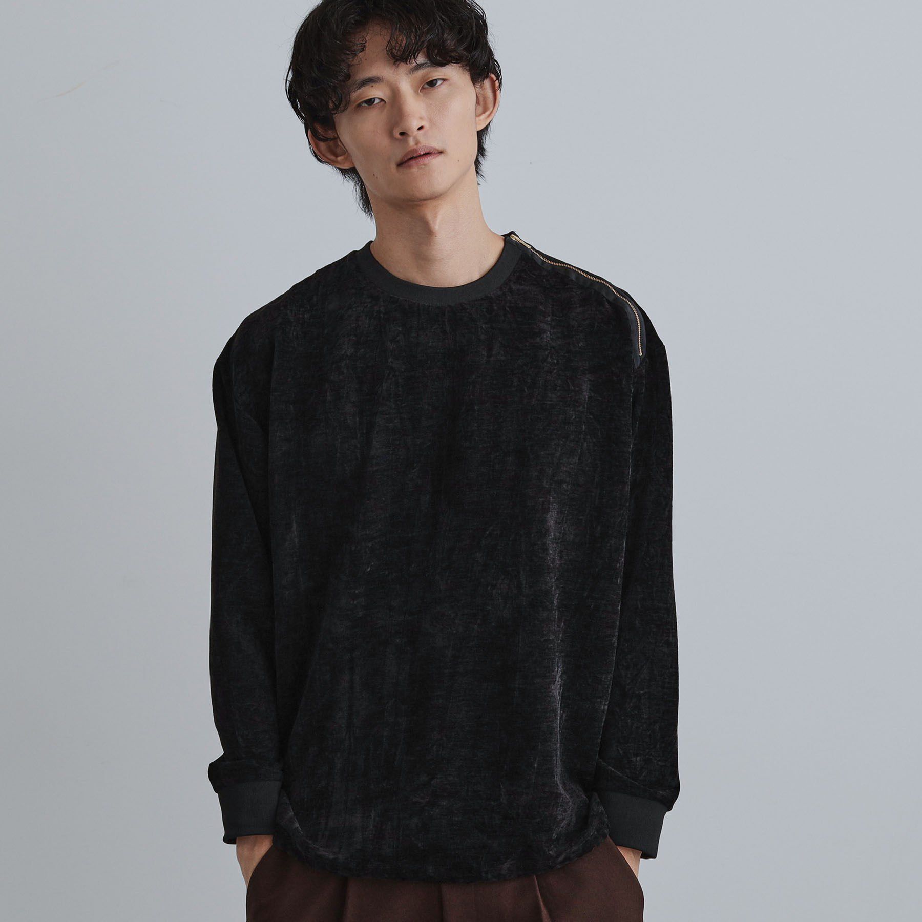 tk.TAKEO KIKUCHI「クラッシュベロアカットソー」|Tシャツ・カットソー|ブラック(019)
