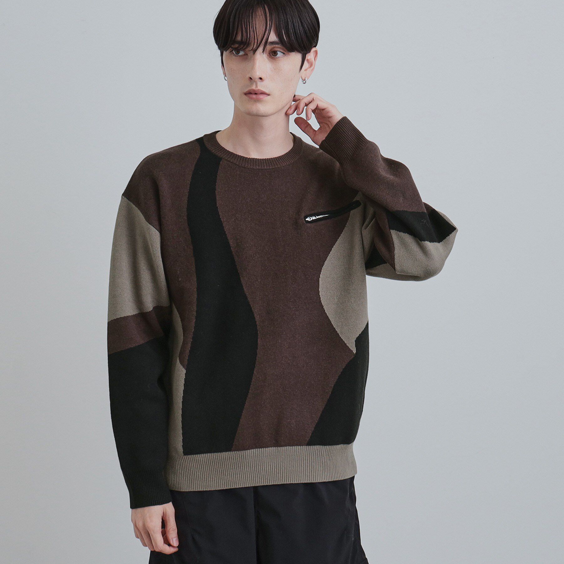 tk.TAKEO KIKUCHI「カラースキーム胸ZIPニット」|ニット・セーター|ブラウン(044)