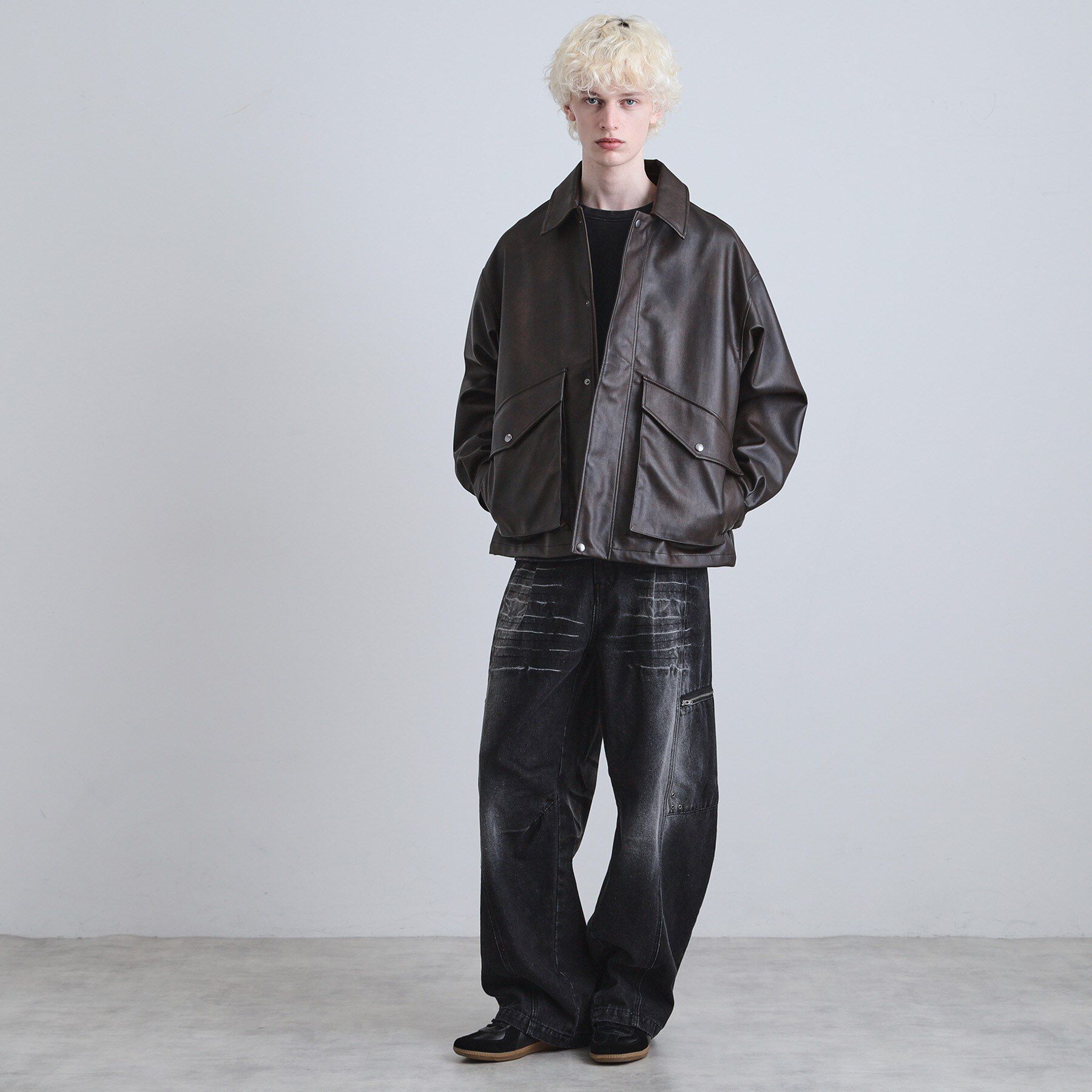 tk.TAKEO KIKUCHI「シンセティックレザーフライトジャケット」|ブルゾン・スタジャン|
