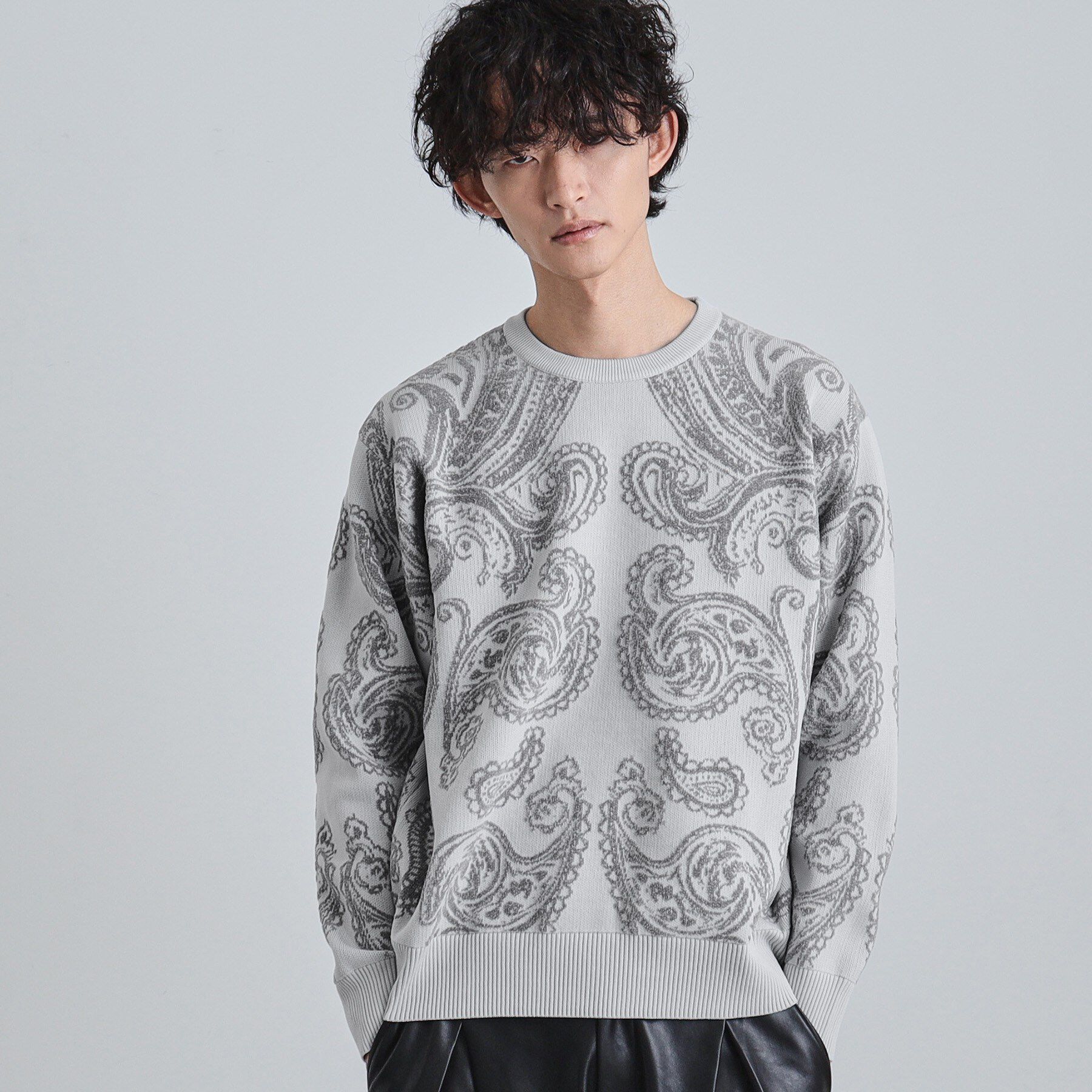 tk.TAKEO KIKUCHI「【洗える】ペイズリーニットプルオーバー」|ニット・セーター|ライトグレー(411