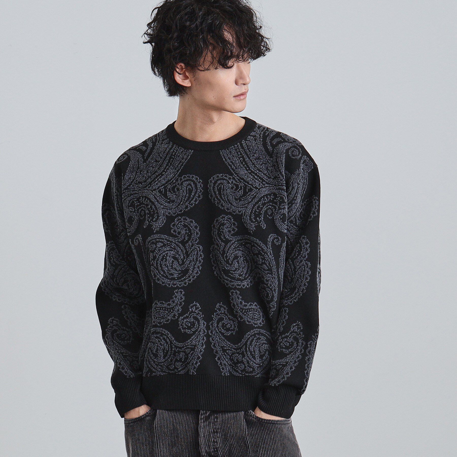 tk.TAKEO KIKUCHI「【洗える】ペイズリーニットプルオーバー」|ニット・セーター|ブラック(419)