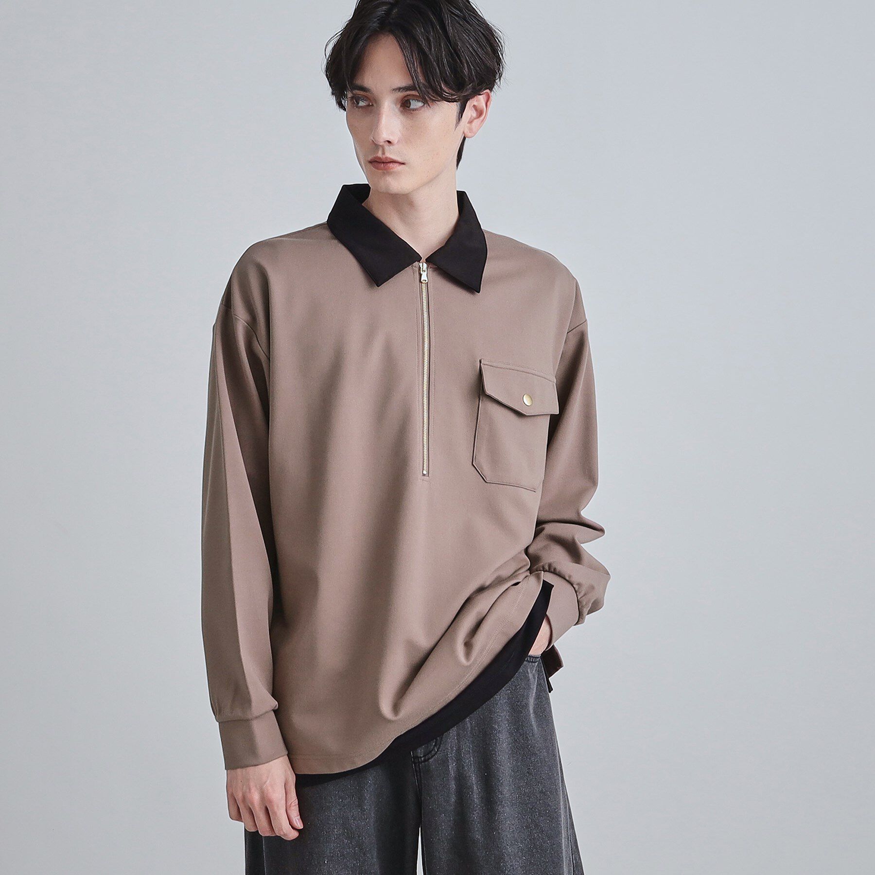 tk.TAKEO KIKUCHI「ハードポンチハーフジップポロカットソー」|Tシャツ・カットソー|トープ(054)