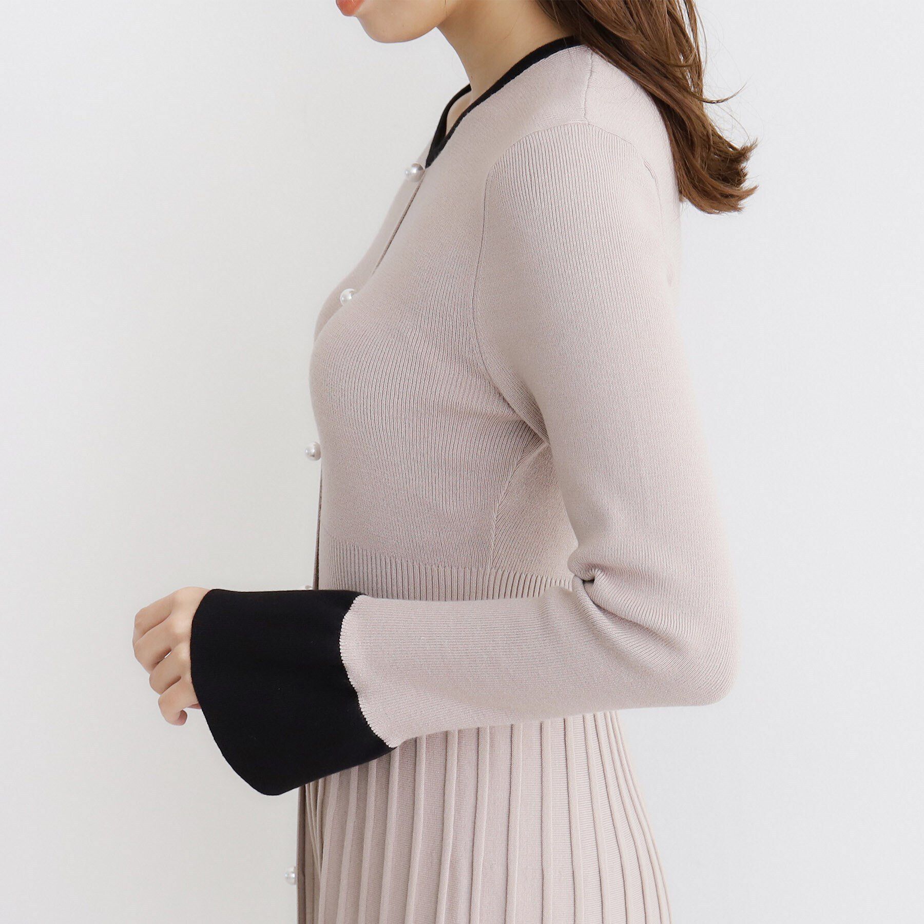 index「《美人百花掲載》パール調デザインバイカラーニットワンピース【洗濯機洗い可】」|ワンピース|