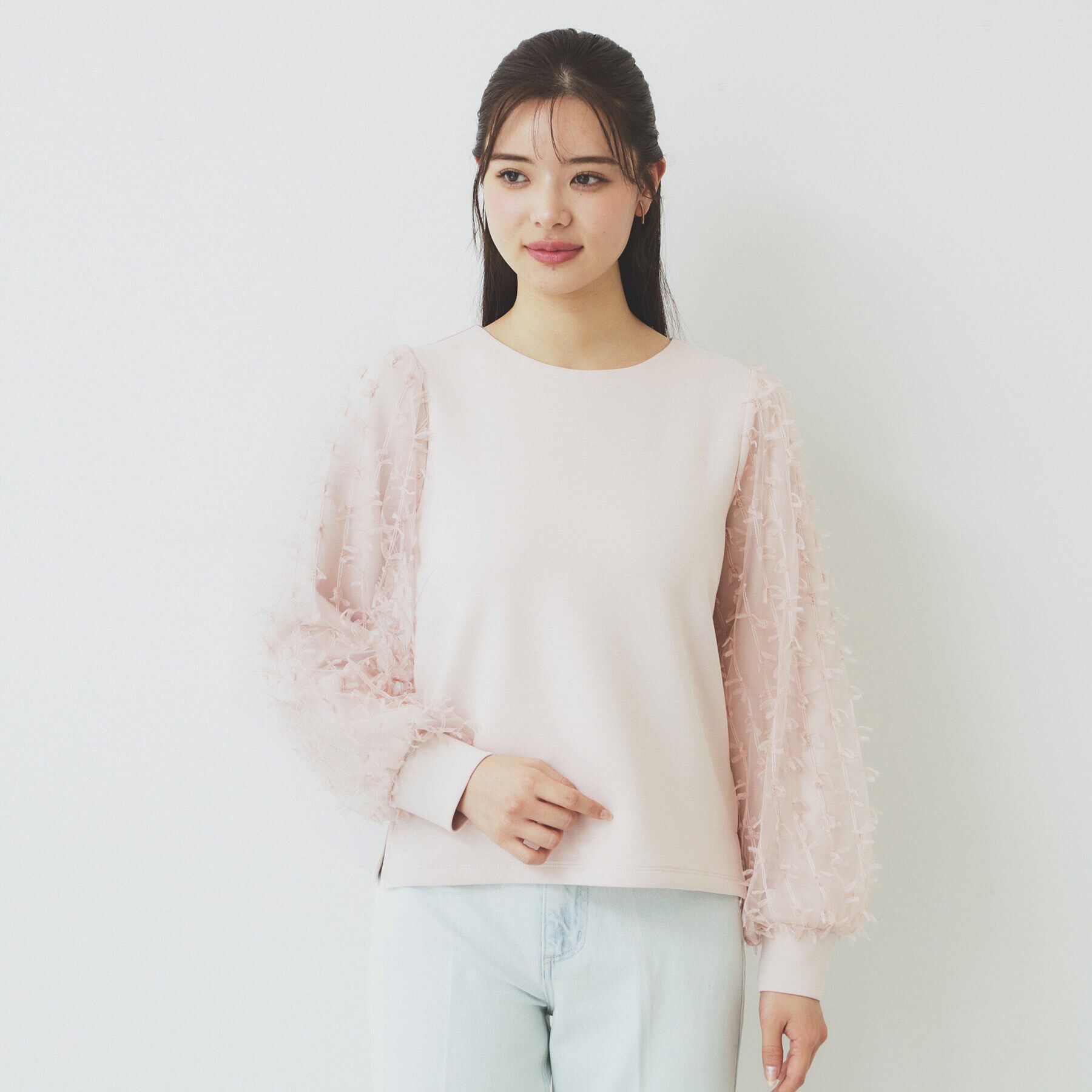 index「《美人百花掲載》リボンチュールトップス【洗濯機洗い可】」|Tシャツ・カットソー|