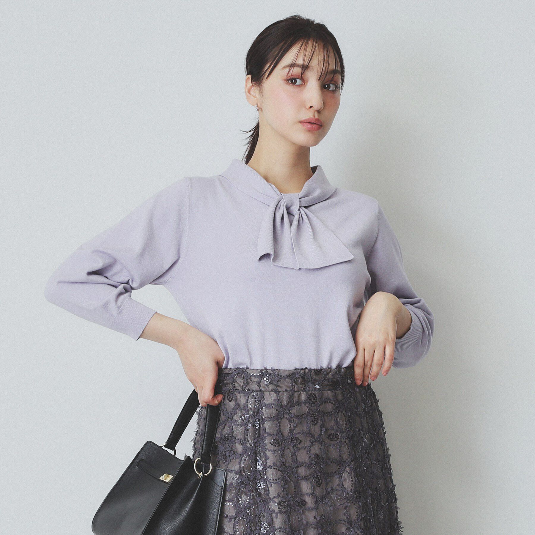 index「ロールカラーボウタイニット【洗濯機洗い可】」|ニット・セーター|