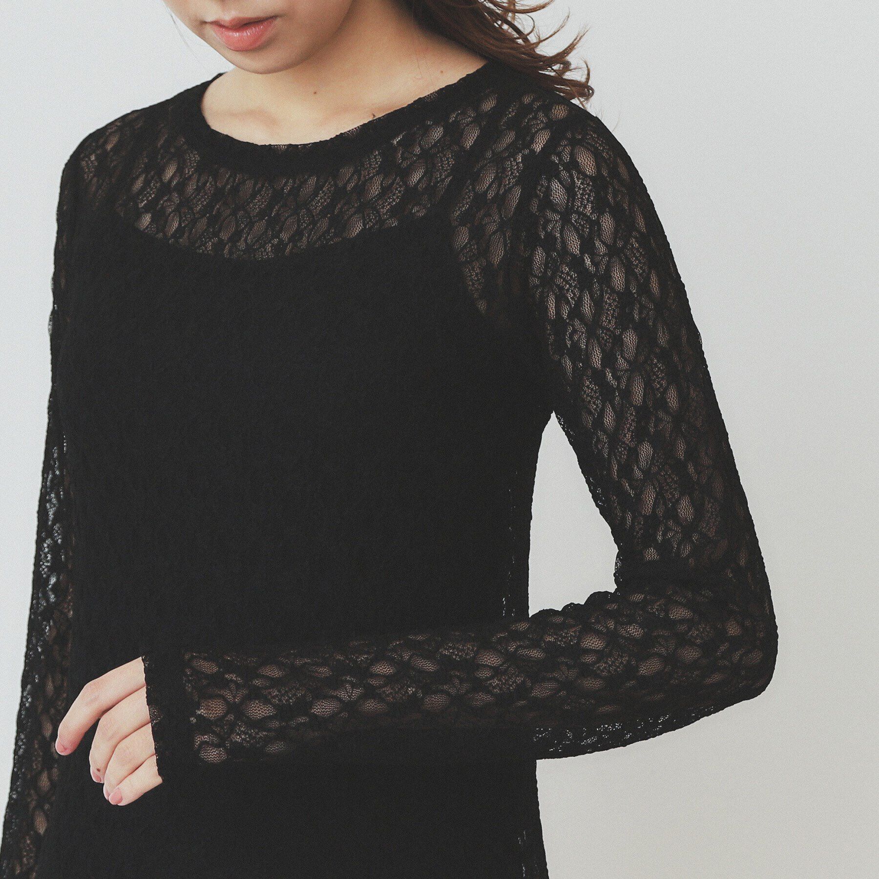 index「シアーフラワーストレッチトップス【洗濯機洗い可】」|Tシャツ・カットソー|