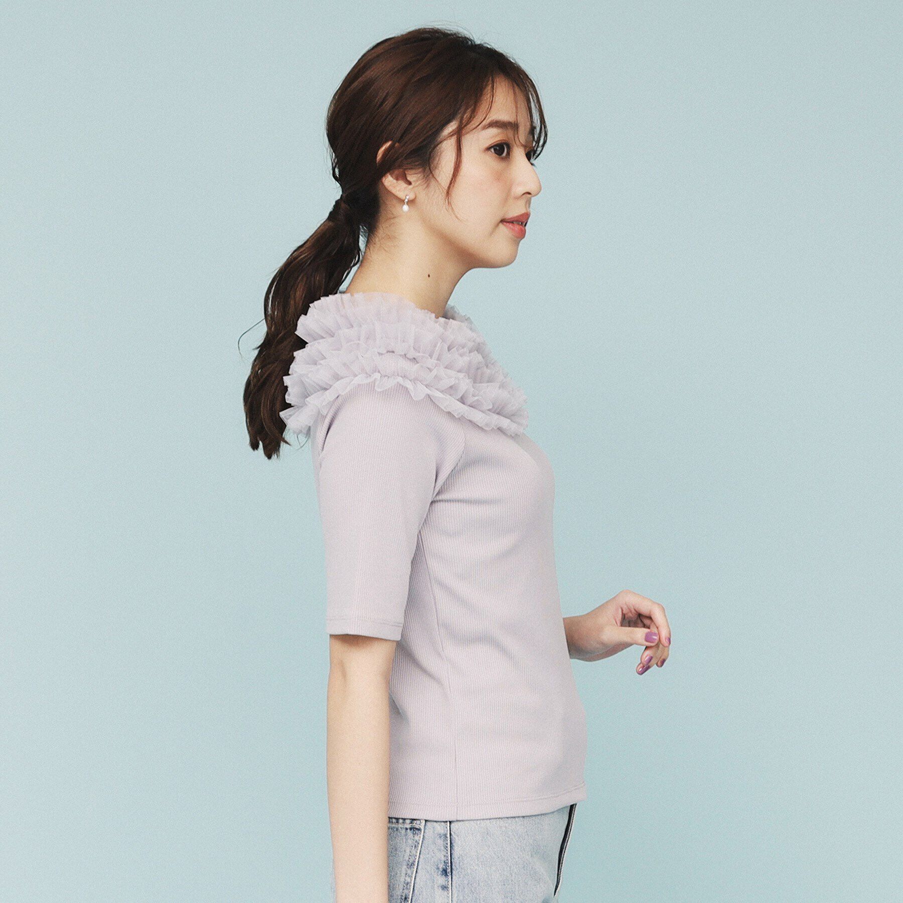 index「《美人百花掲載》チュールフリルリブトップス【洗濯機洗い可】」|Tシャツ・カットソー|