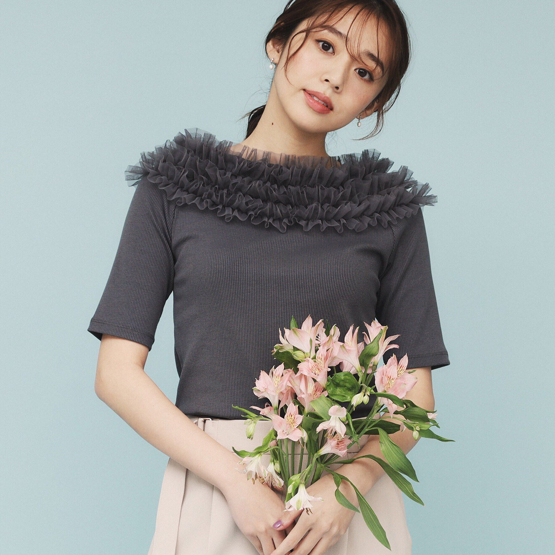 index「《美人百花掲載》チュールフリルリブトップス【洗濯機洗い可】」|Tシャツ・カットソー|