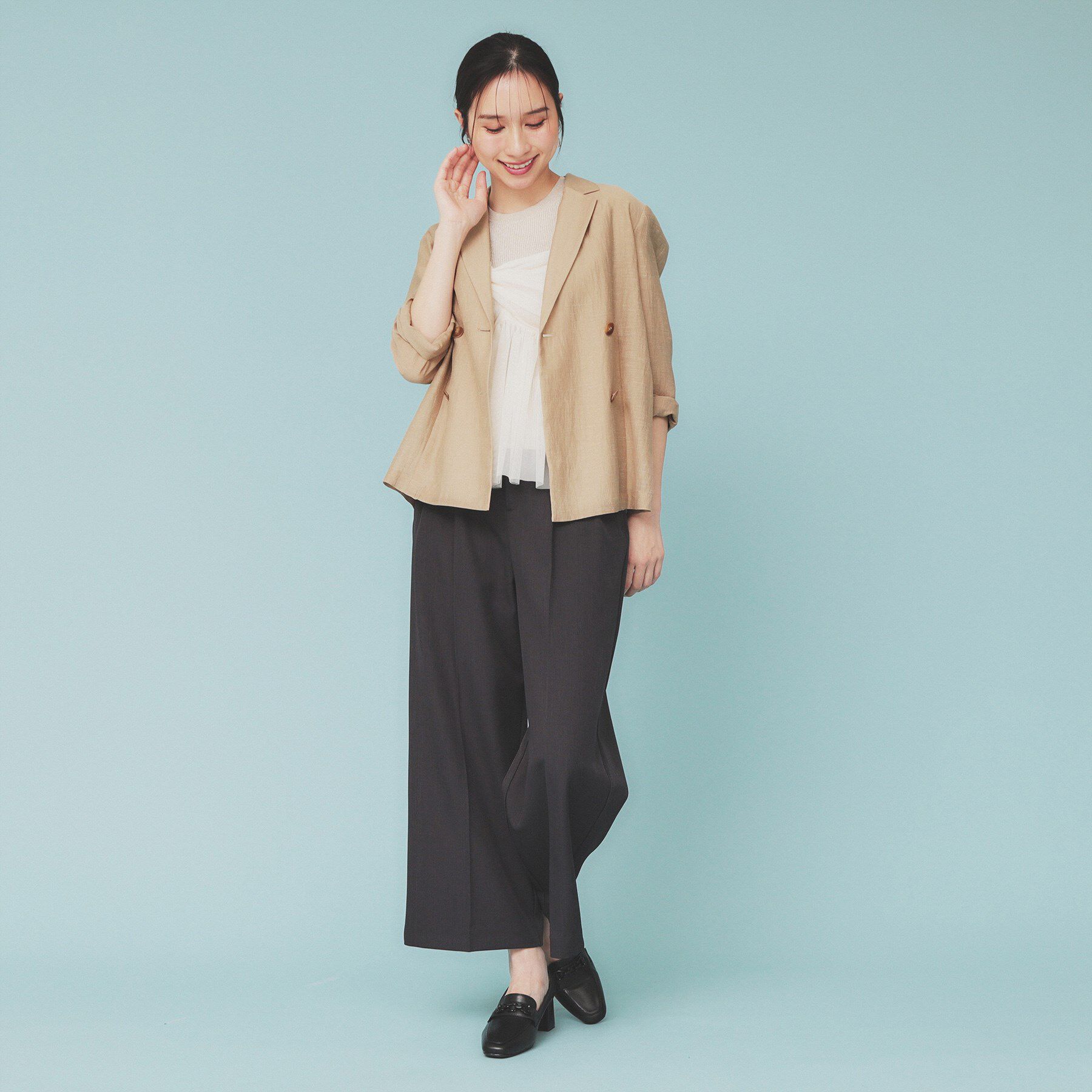 index「麻調シアーダブルブレストテーラードジャケット【洗濯機洗い可】」|テーラードジャケット|