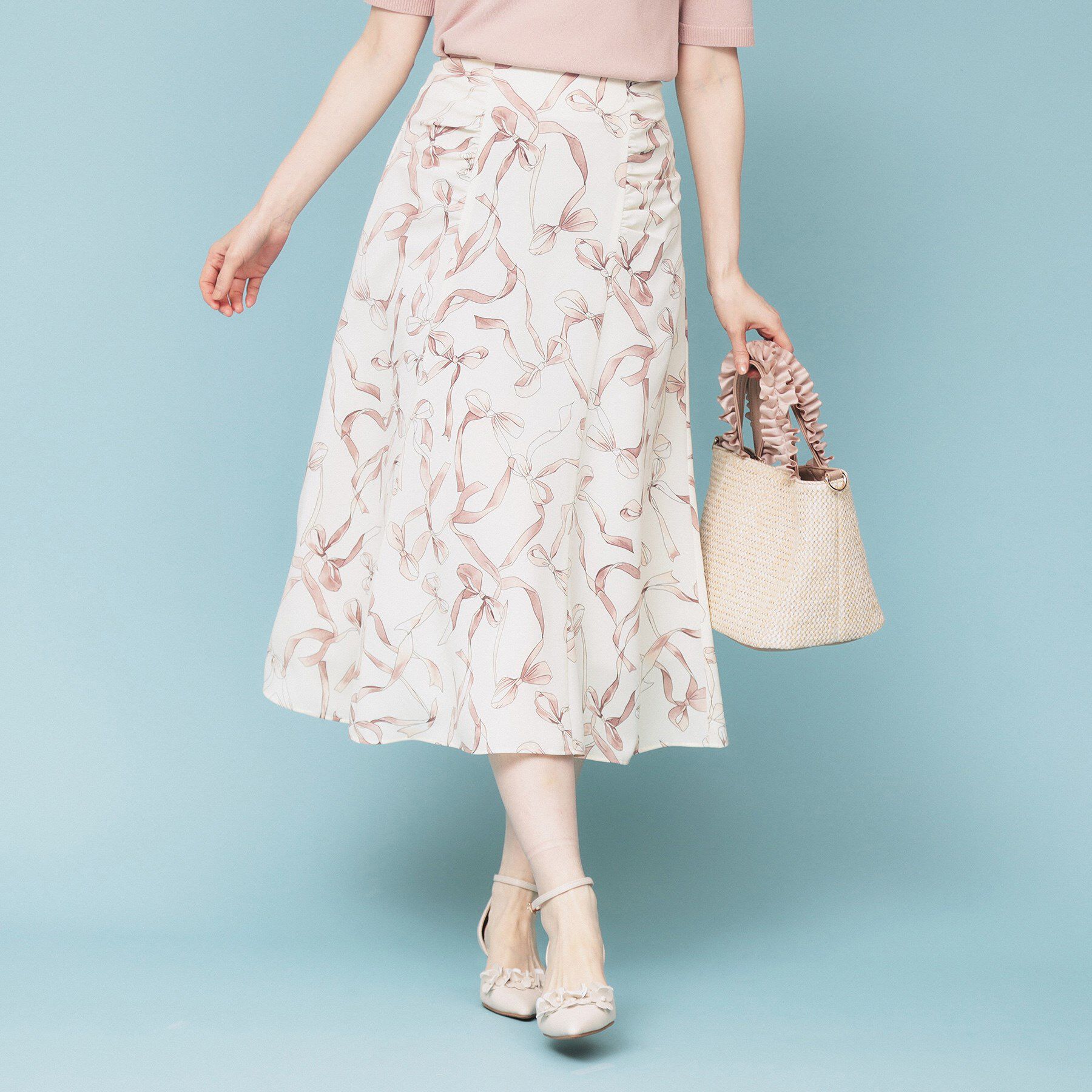 index「リボン柄マーメイドフレアスカート【洗濯機洗い可/イージーアイロン】」|スカート|アイボリー(104)