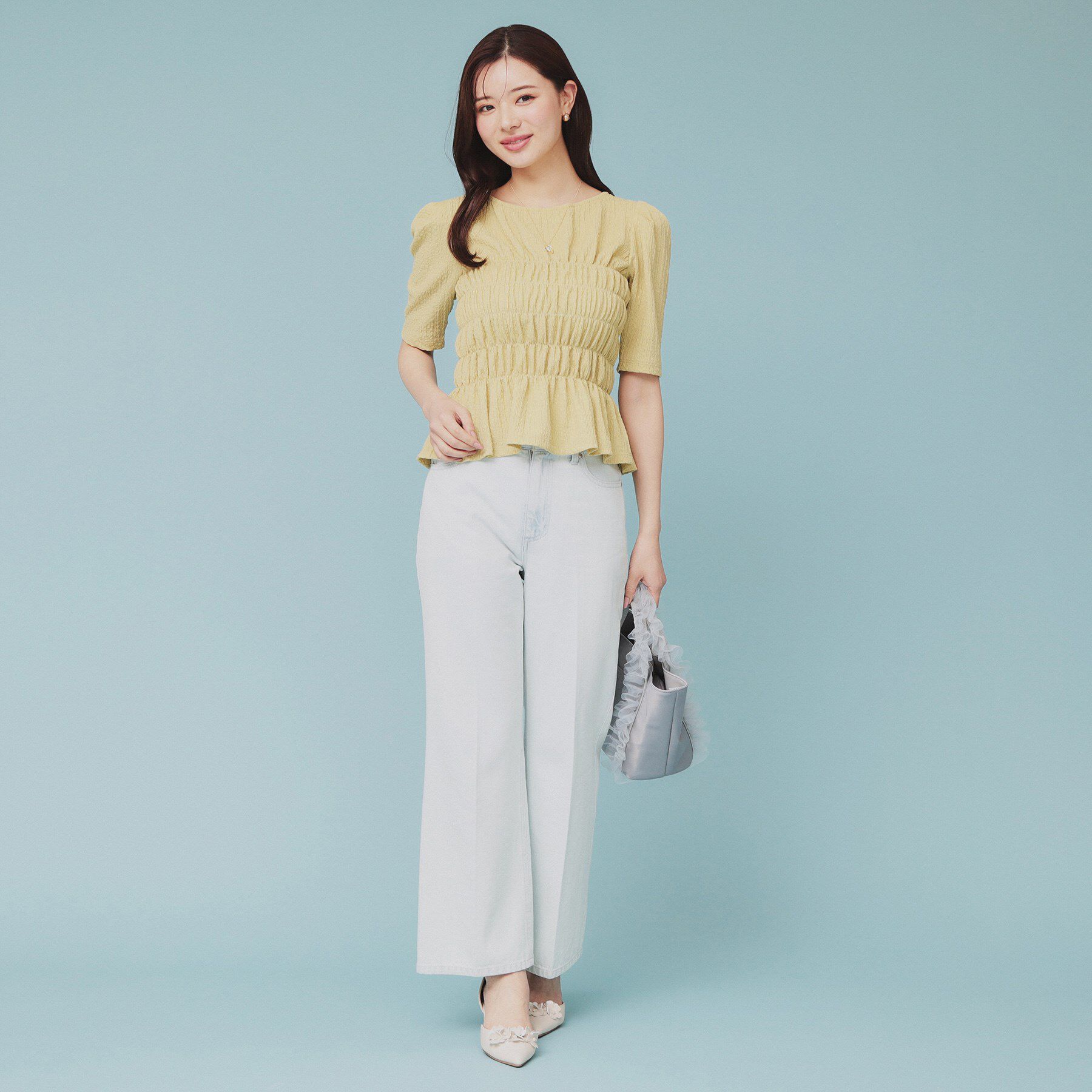 index「シャーリングペプラムトップス【洗濯機洗い可】」|Tシャツ・カットソー|